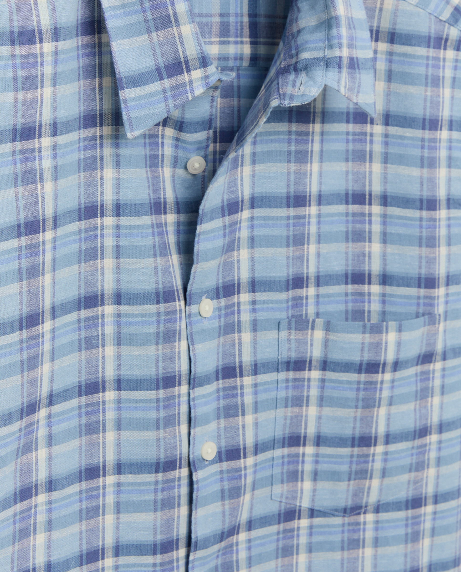 Camisa de Manga Curta Regular Fit em Linho e Algodão aos Quadrados Madrás Azul-5