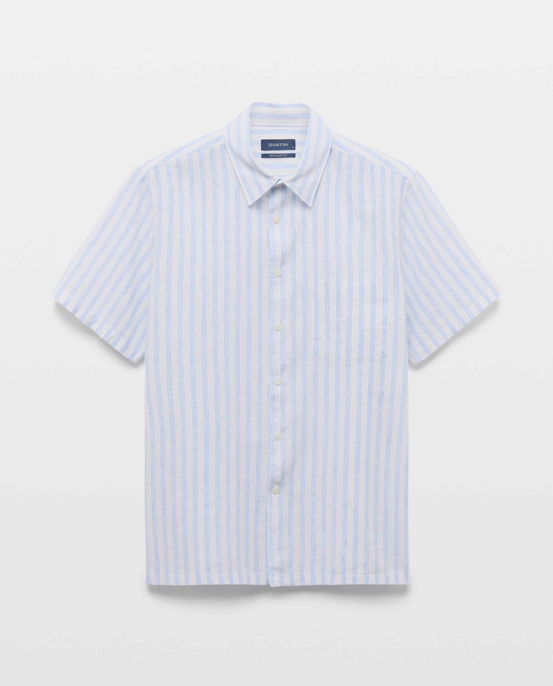 Camisa de Manga Curta Regular Fit de Linho e Algodão com Risca - Branco Azul-claro-4