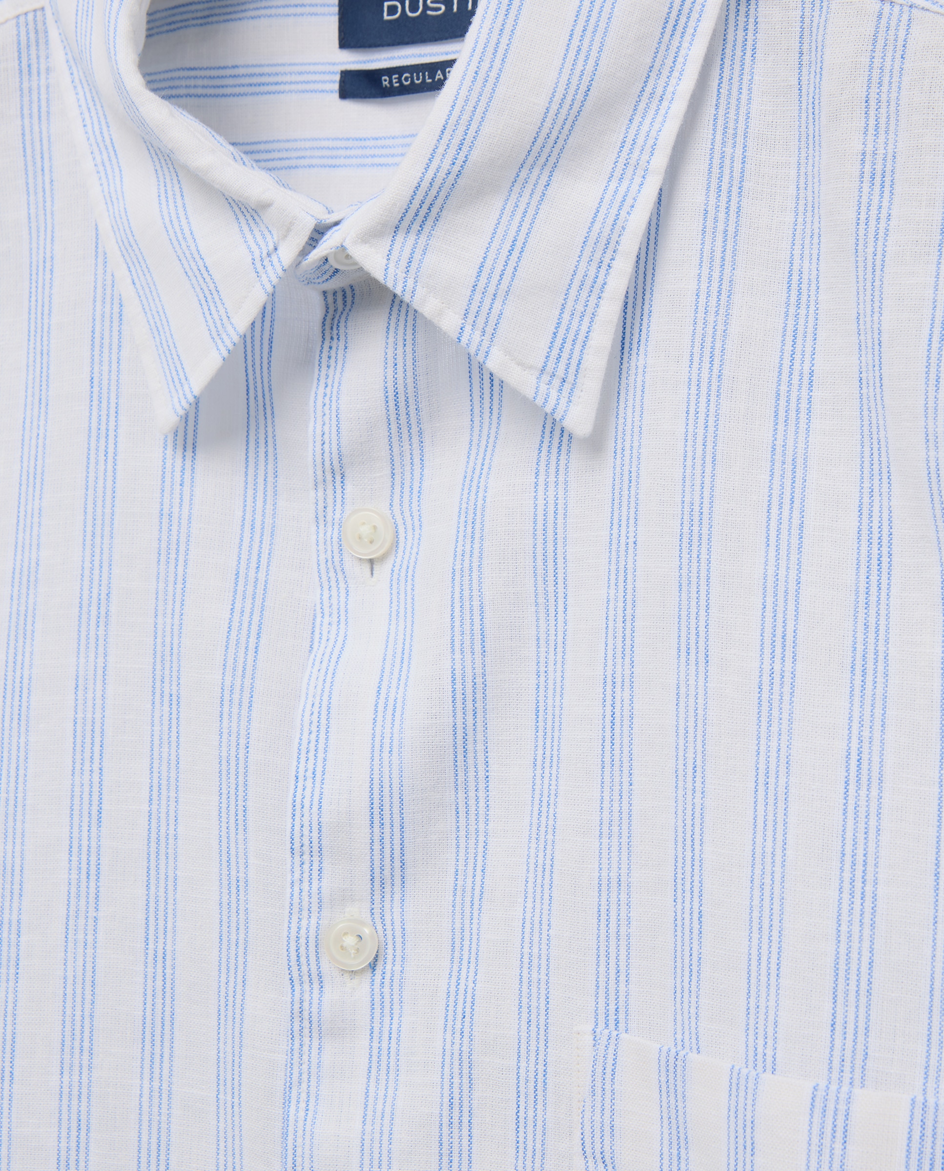 Camisa de Manga Curta Regular Fit de Linho e Algodão com Risca - Branco Azul-claro-5