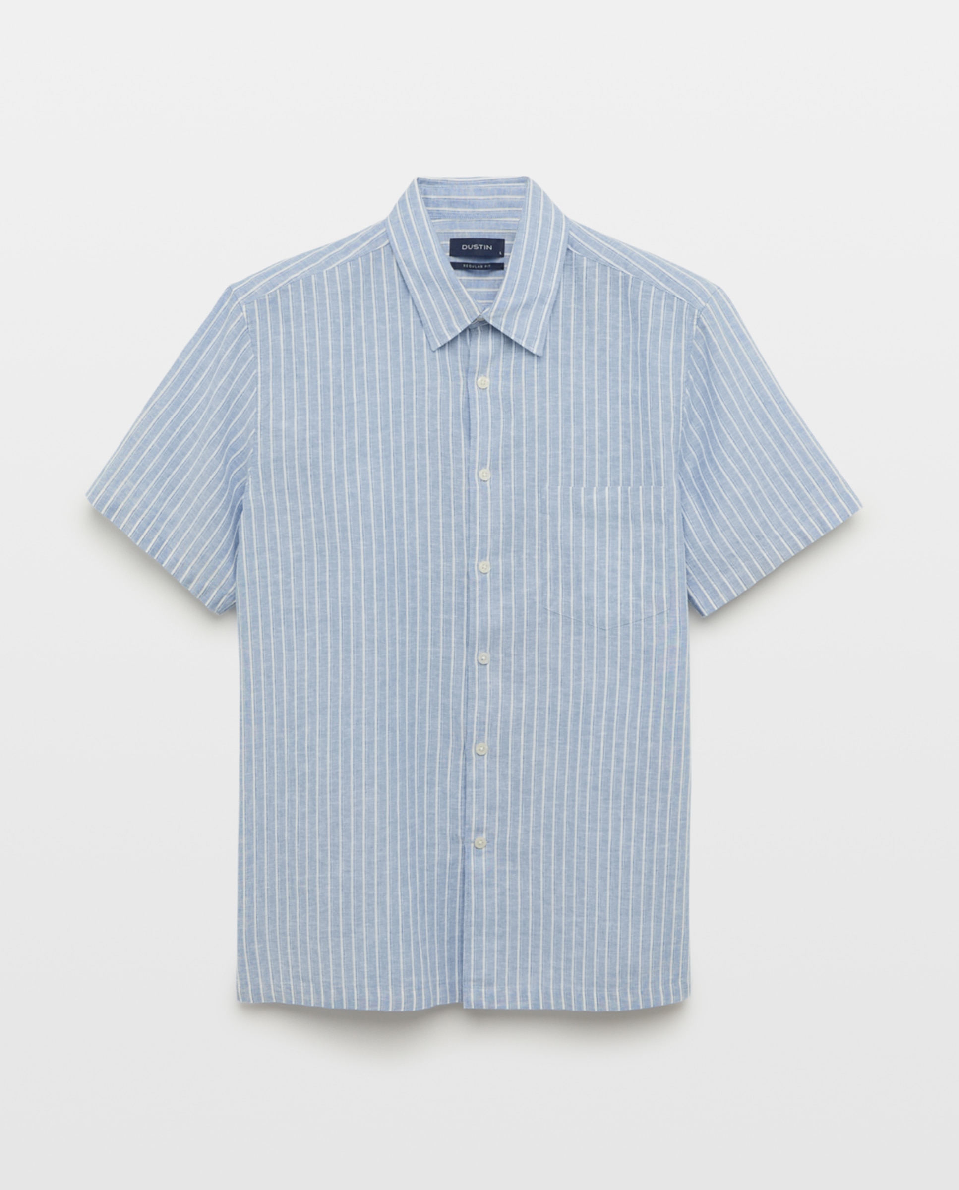 Camisa de Manga Curta Regular Fit de Linho e Algodão com Risca - Azul Azul-4