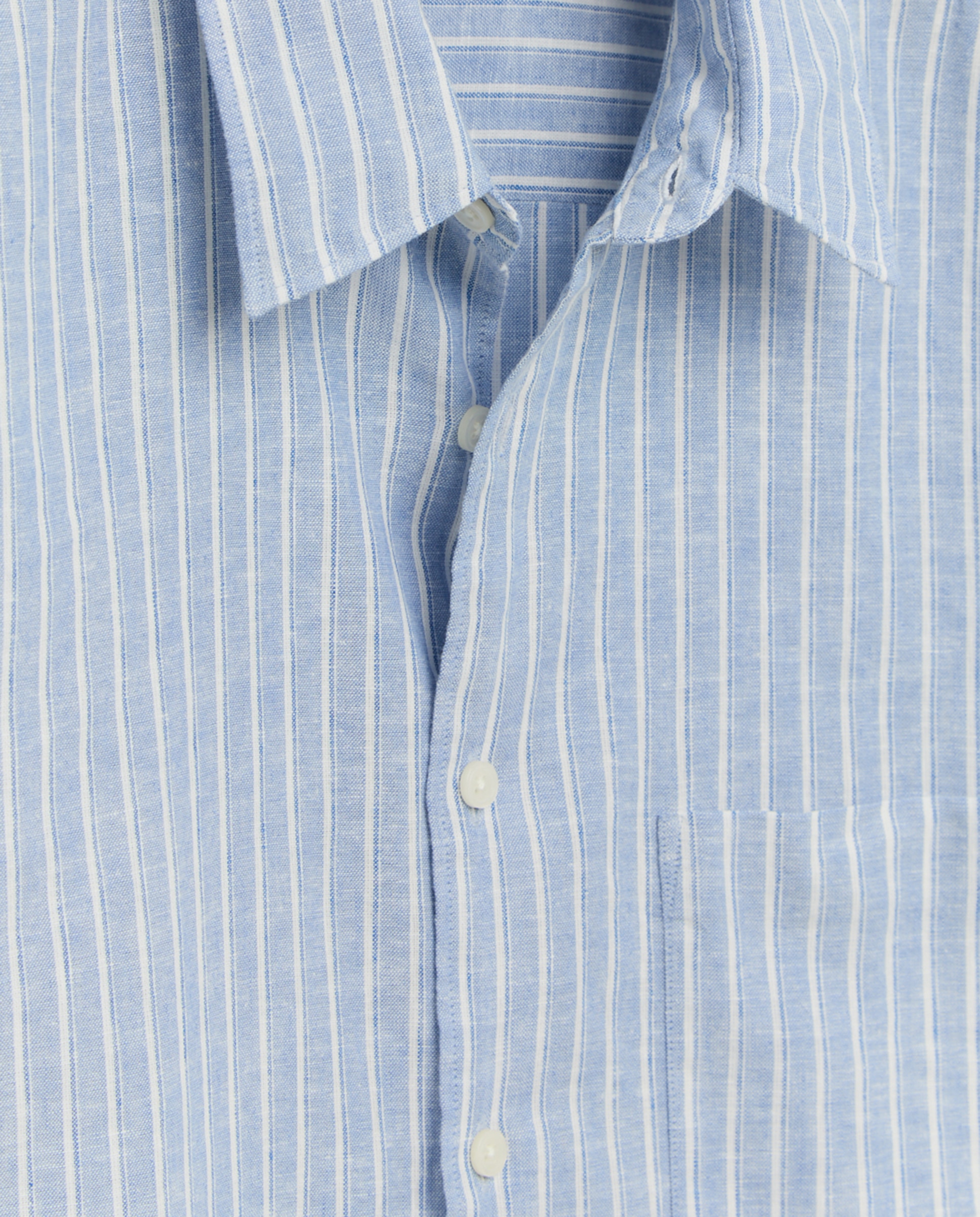 Camisa de Manga Curta Regular Fit de Linho e Algodão com Risca - Azul Azul-5