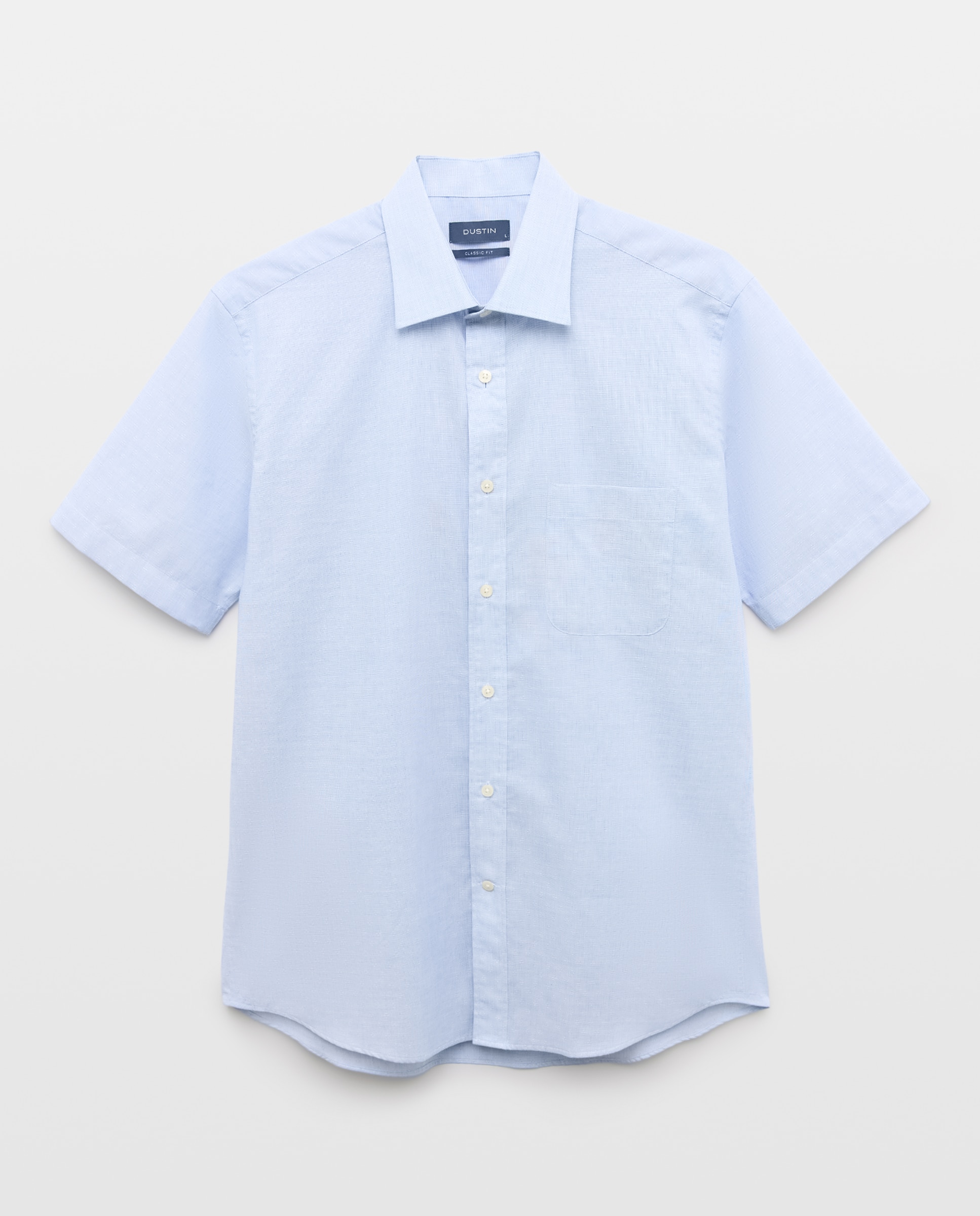 Camisa Clássica de Manga Curta com Dobby Pied-de-Poule Azul-claro-4