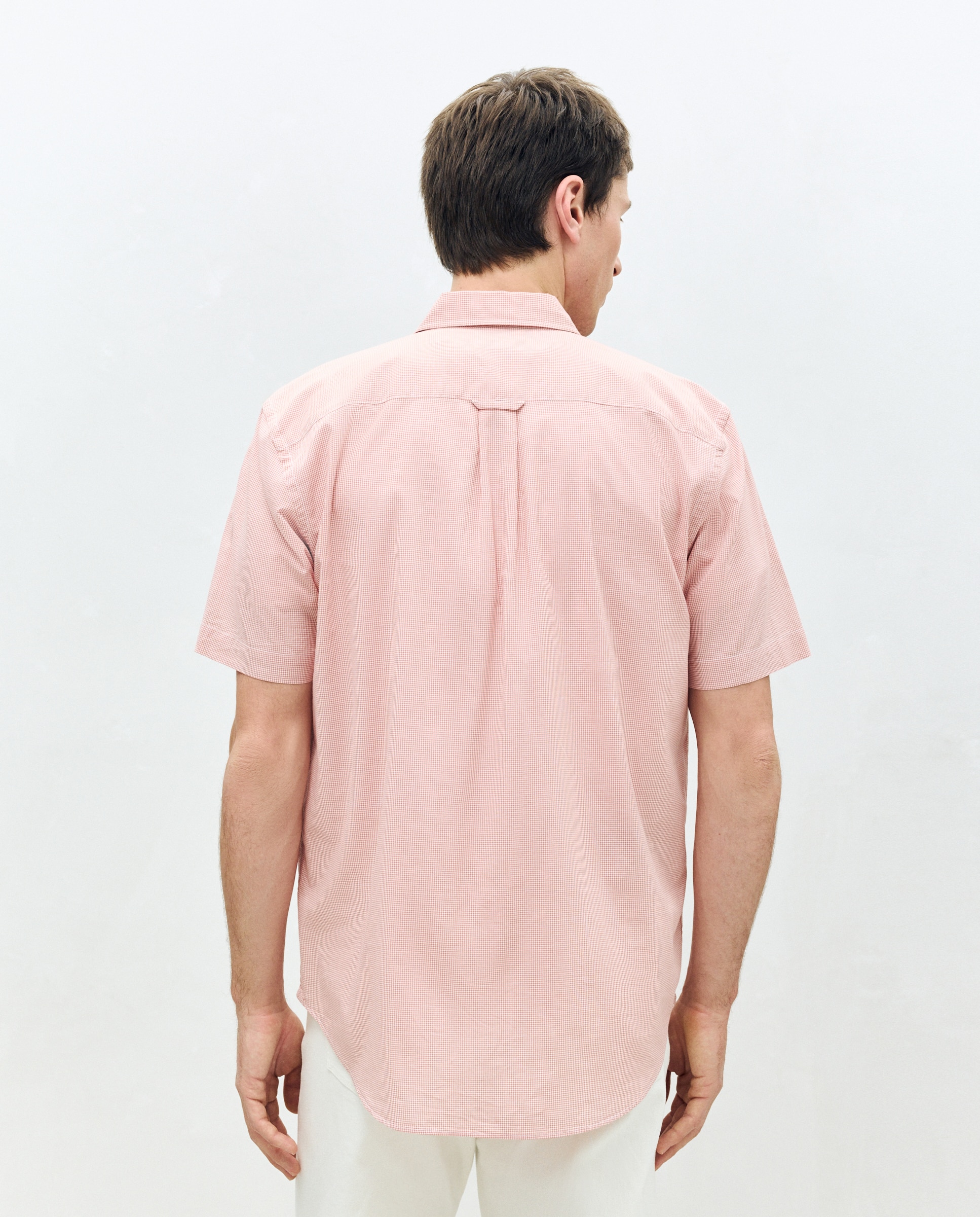 Camisa de Manga Curta em Popelina aos Micro Quadrados Laranja-4