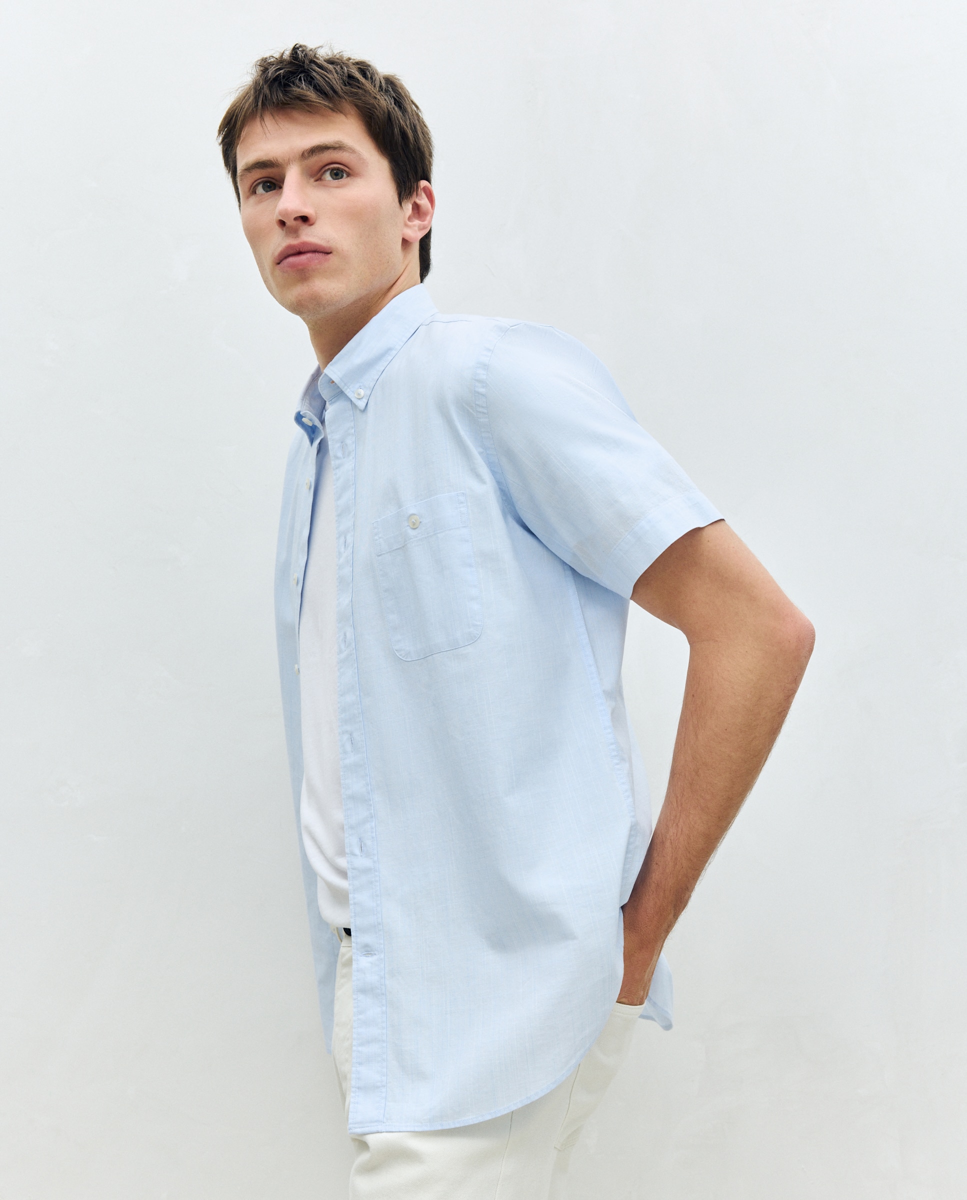 Dustin - Camisa de hombre manga corta de algodón lisa.