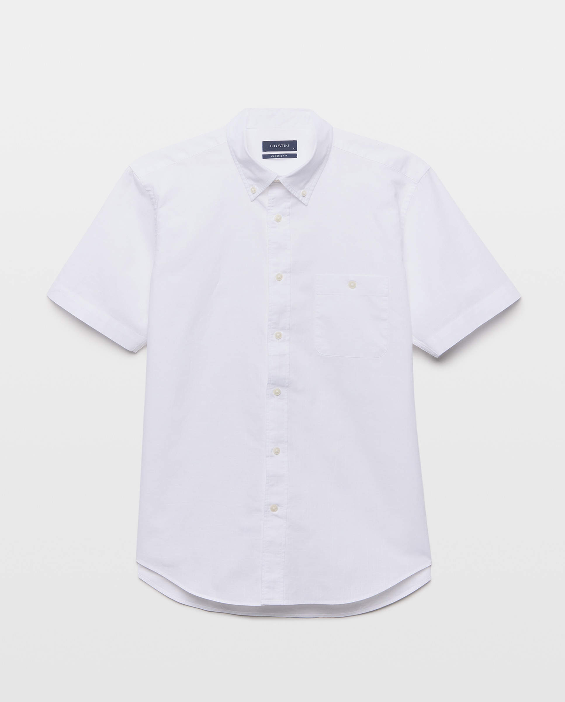 Camisa de Algodão Lisa com Manga Curta Branco-4