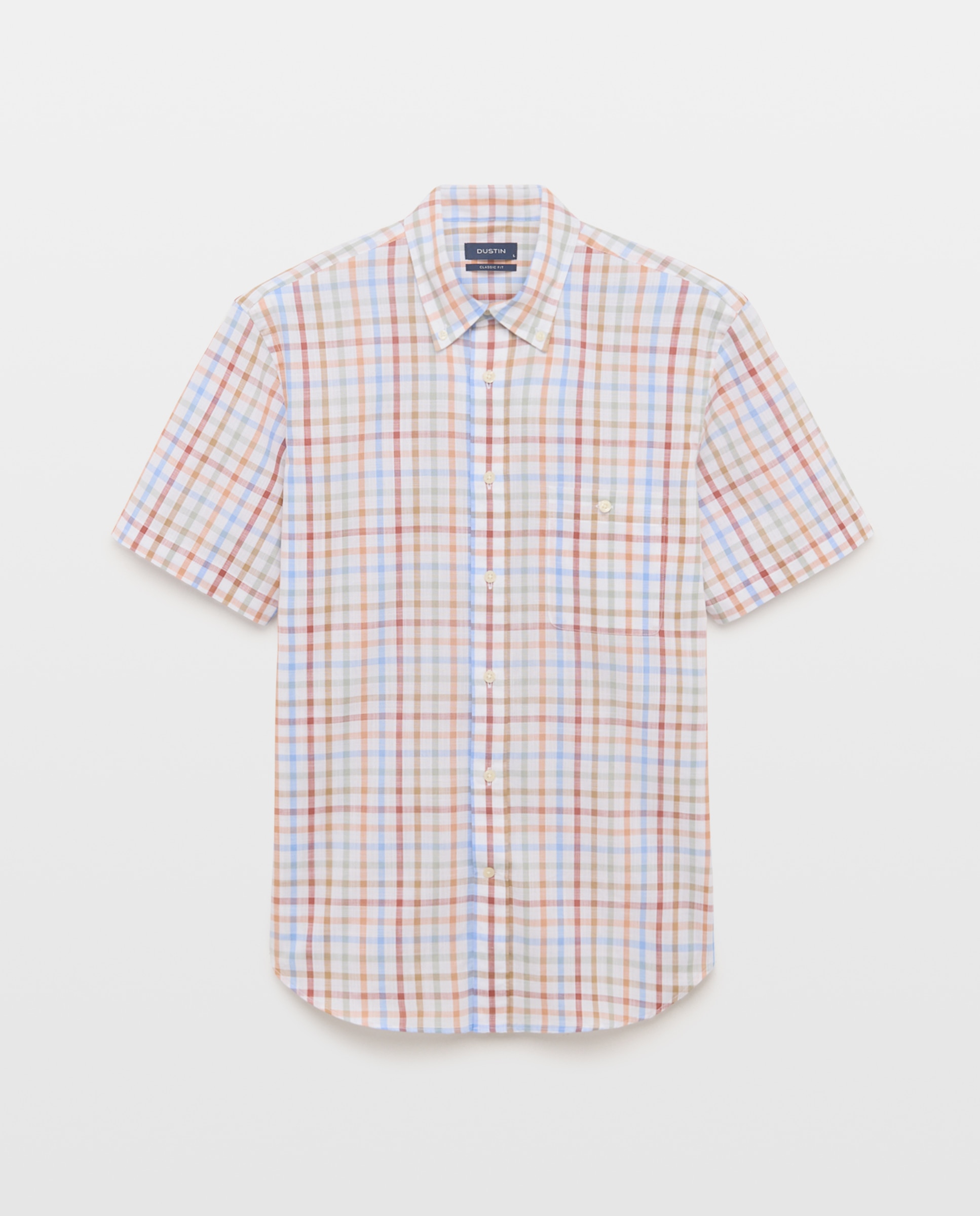 Camisa de Popelina aos Quadrados com Manga Curta - Branco Laranja-4