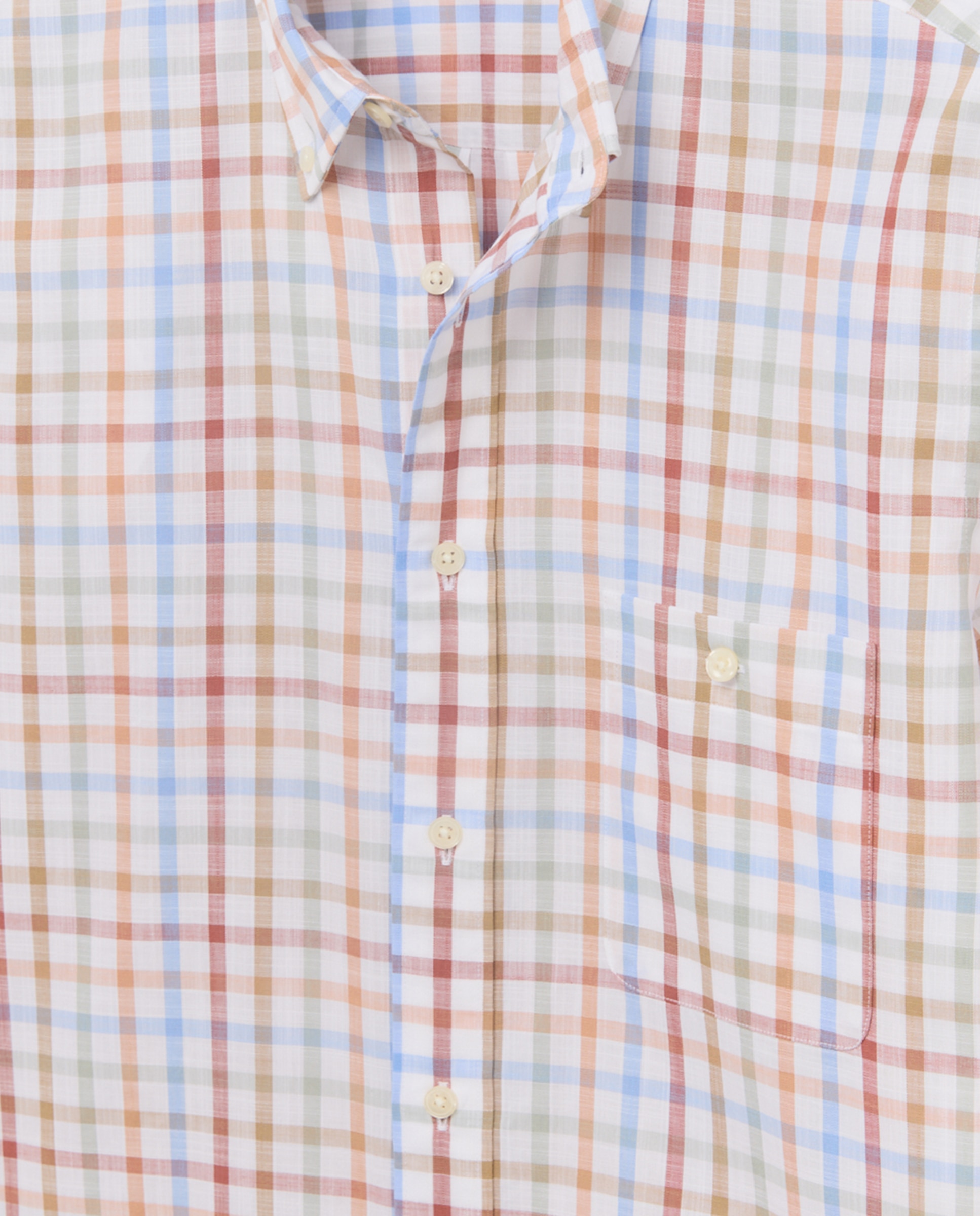 Camisa de Popelina aos Quadrados com Manga Curta - Branco Laranja-5