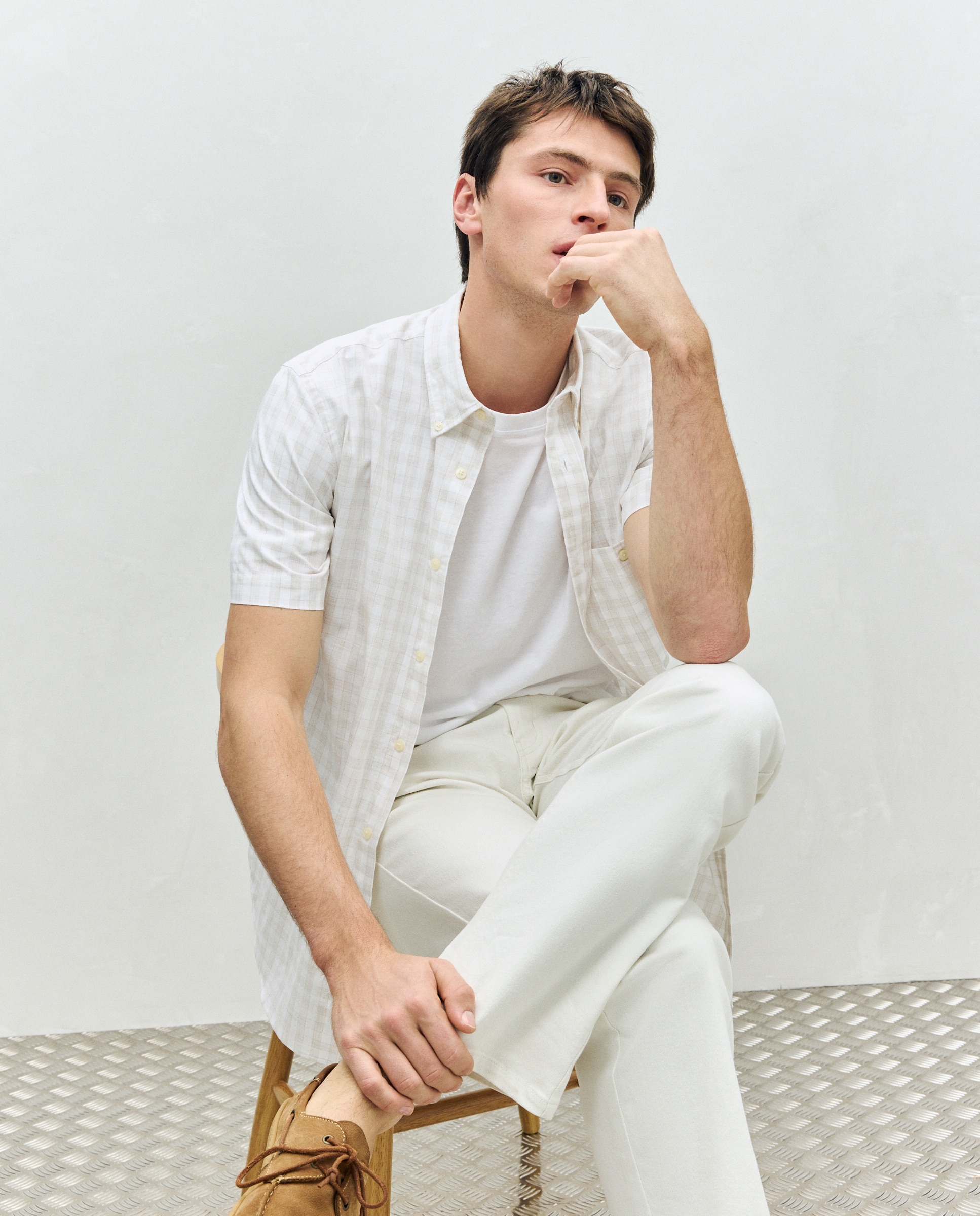Imagem 0 de Camisa Classic Fit de Algodão Slub aos Quadrados Madrás com Manga Curta