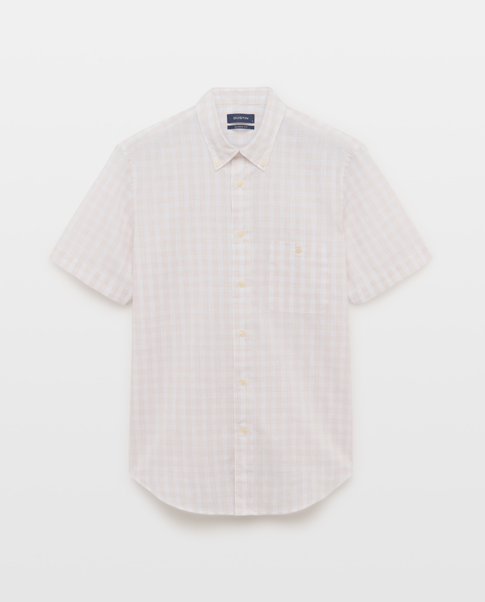 Camisa Classic Fit de Algodão Slub aos Quadrados Madrás com Manga Curta Castanho-claro-4