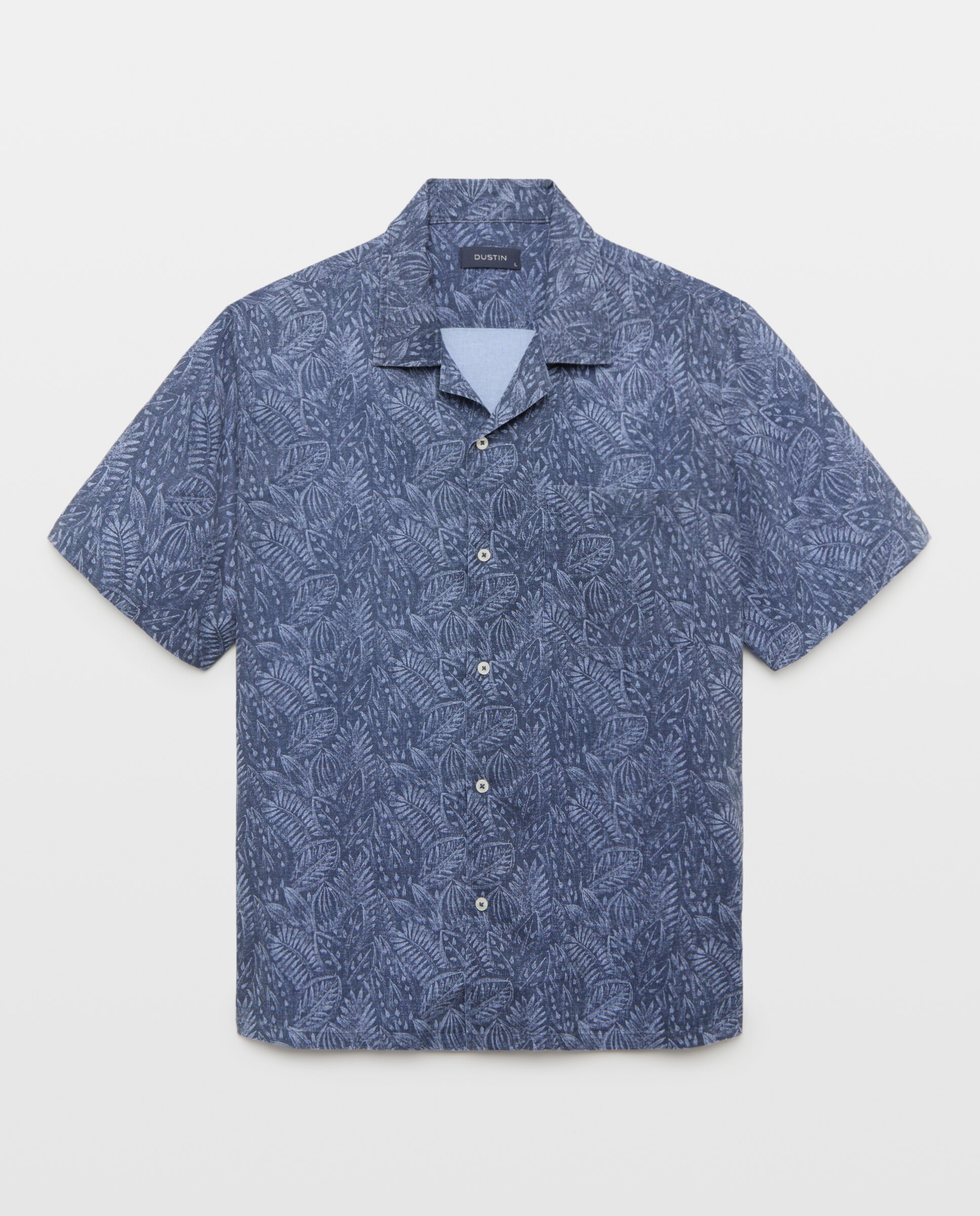 Dustin - Camisa de manga corta cuello bowling print hojas classic fit..
