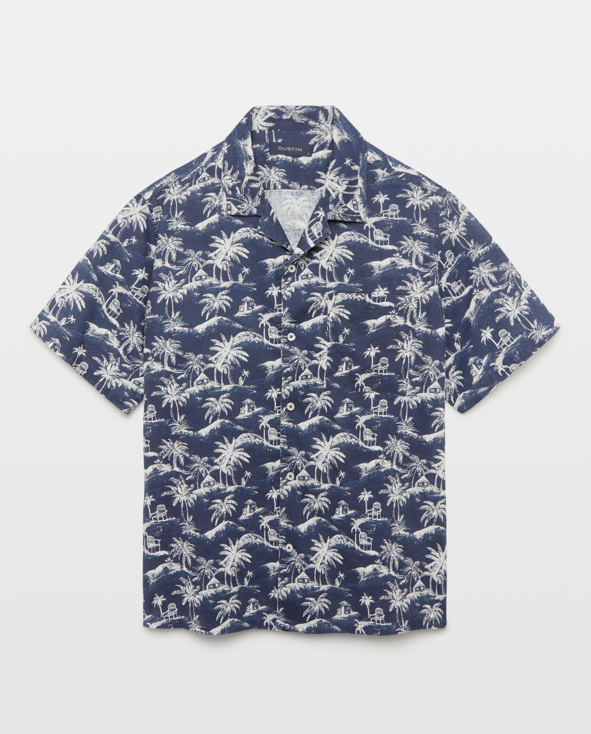 Imagem 0 de Camisa Classic Fit com Estampado de Palmeiras, Manga Curta e Colarinho Bowling.