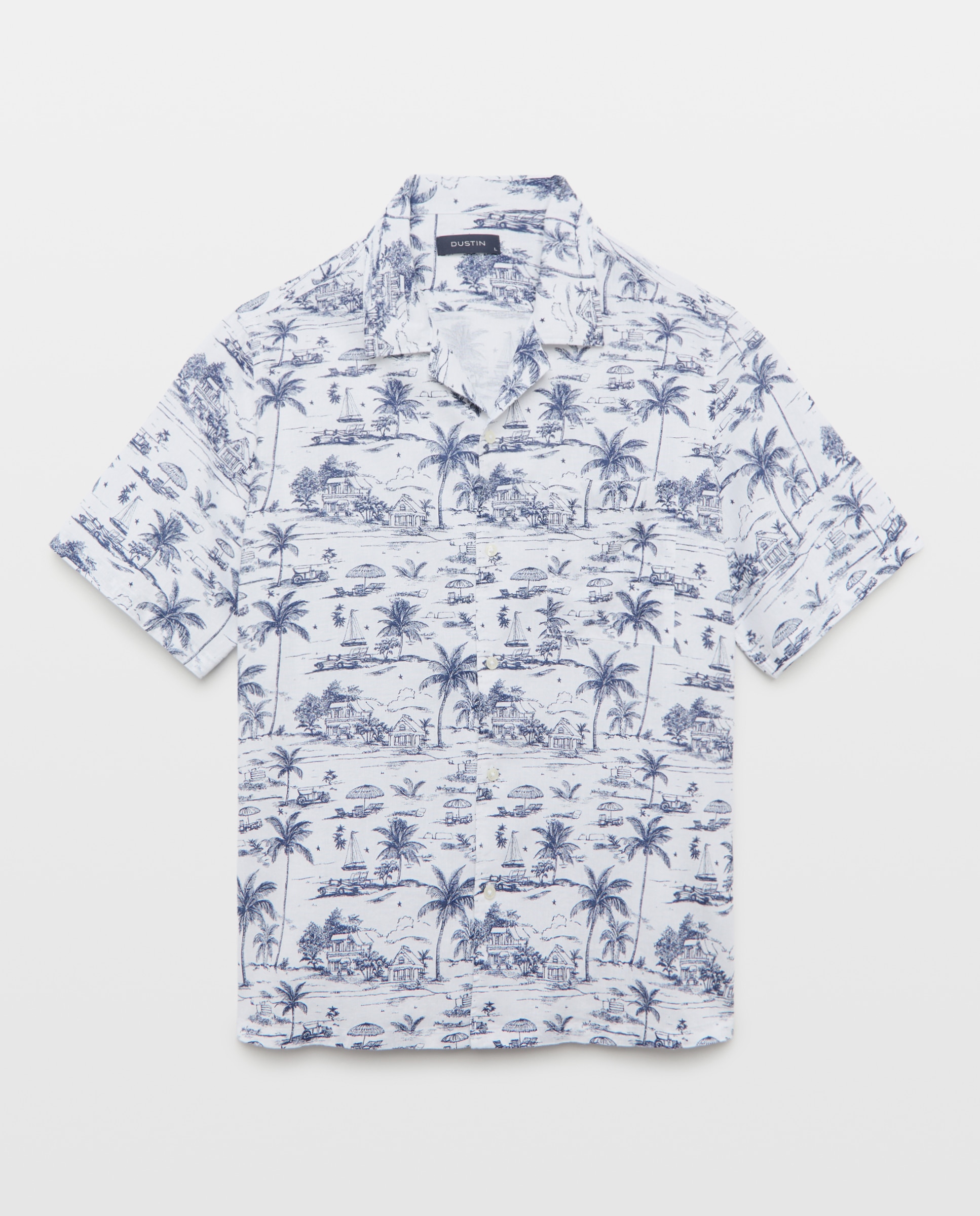 Camisa Classic Fit com Estampado de Verão, Manga Curta e Colarinho Bowling. Azul-5
