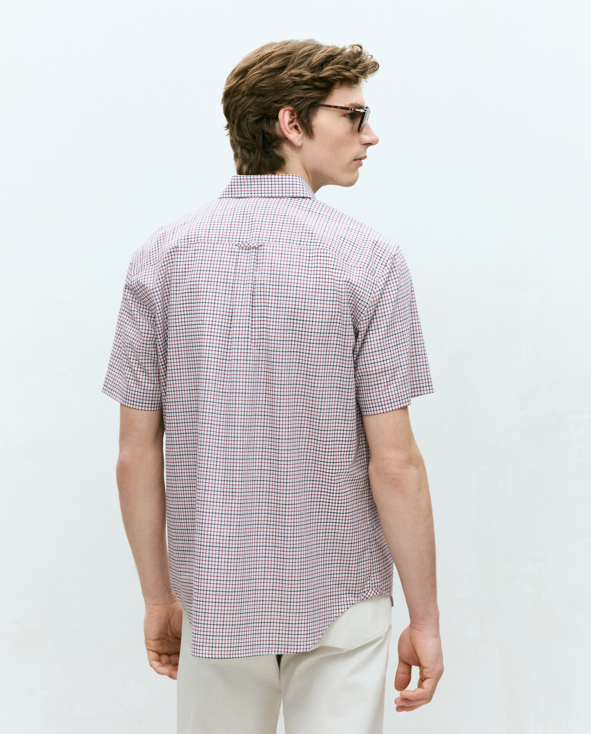 Camisa de Popelina aos Quadrados Bicolor com Manga Curta Fúcsia-3