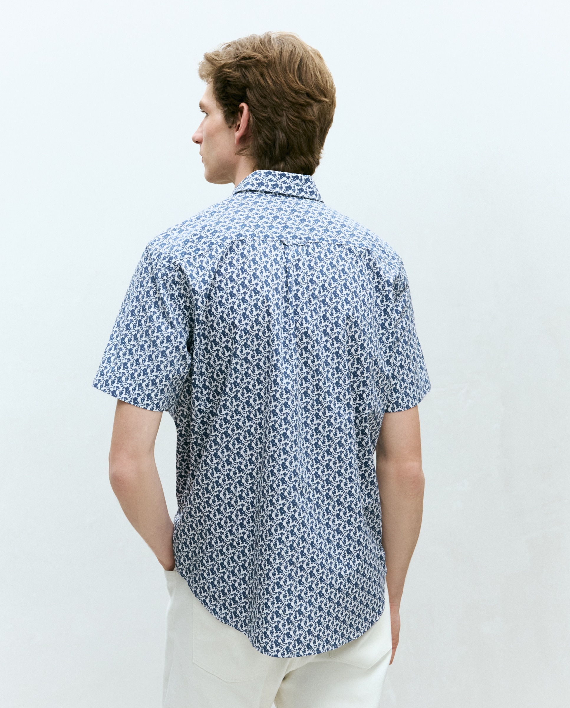 Camisa de Manga Curta com Estampado Floral Azul-marinho-3