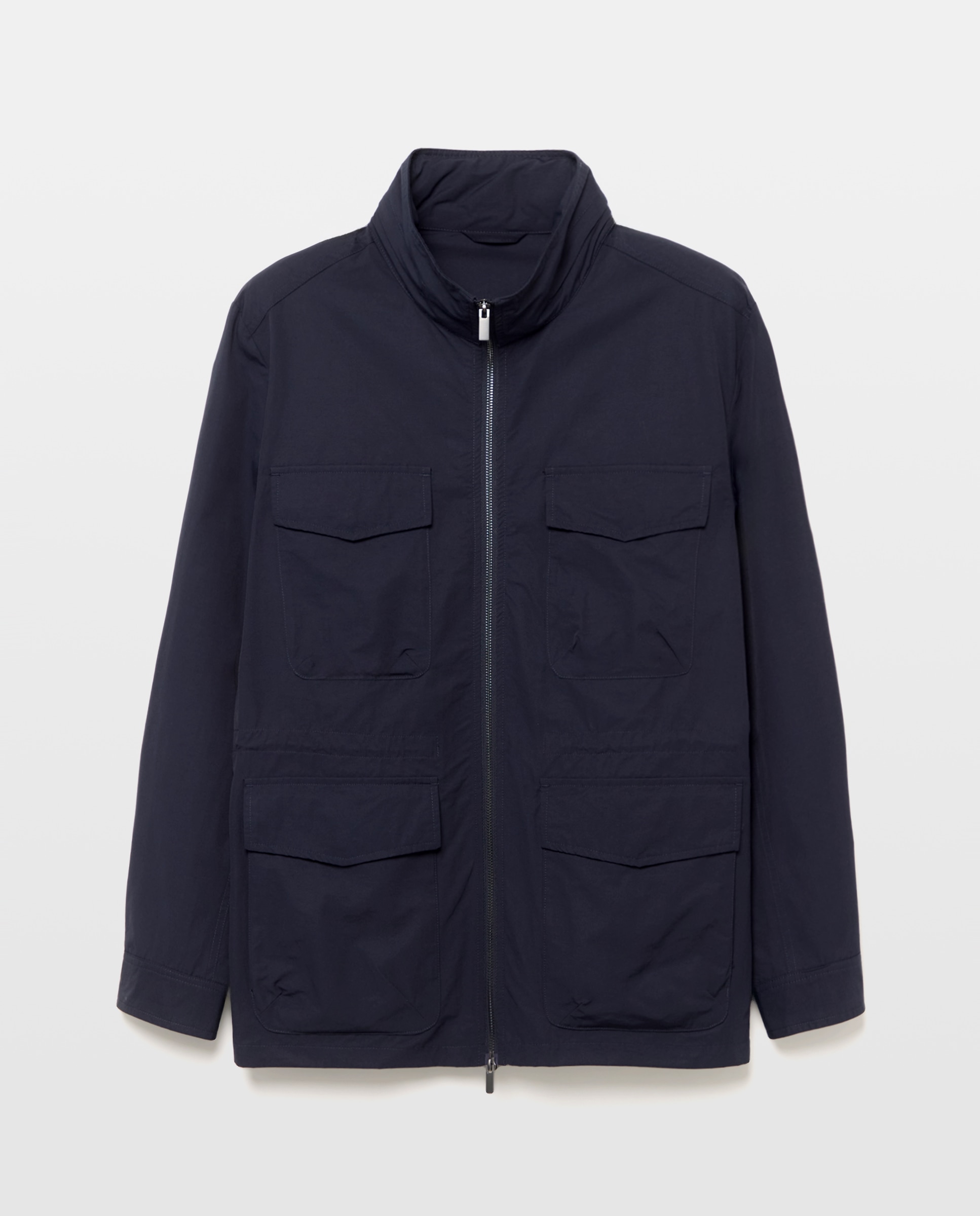Parka Ligeira com Bolsos de Remendo em Mistura de Algodão Azul-marinho-5