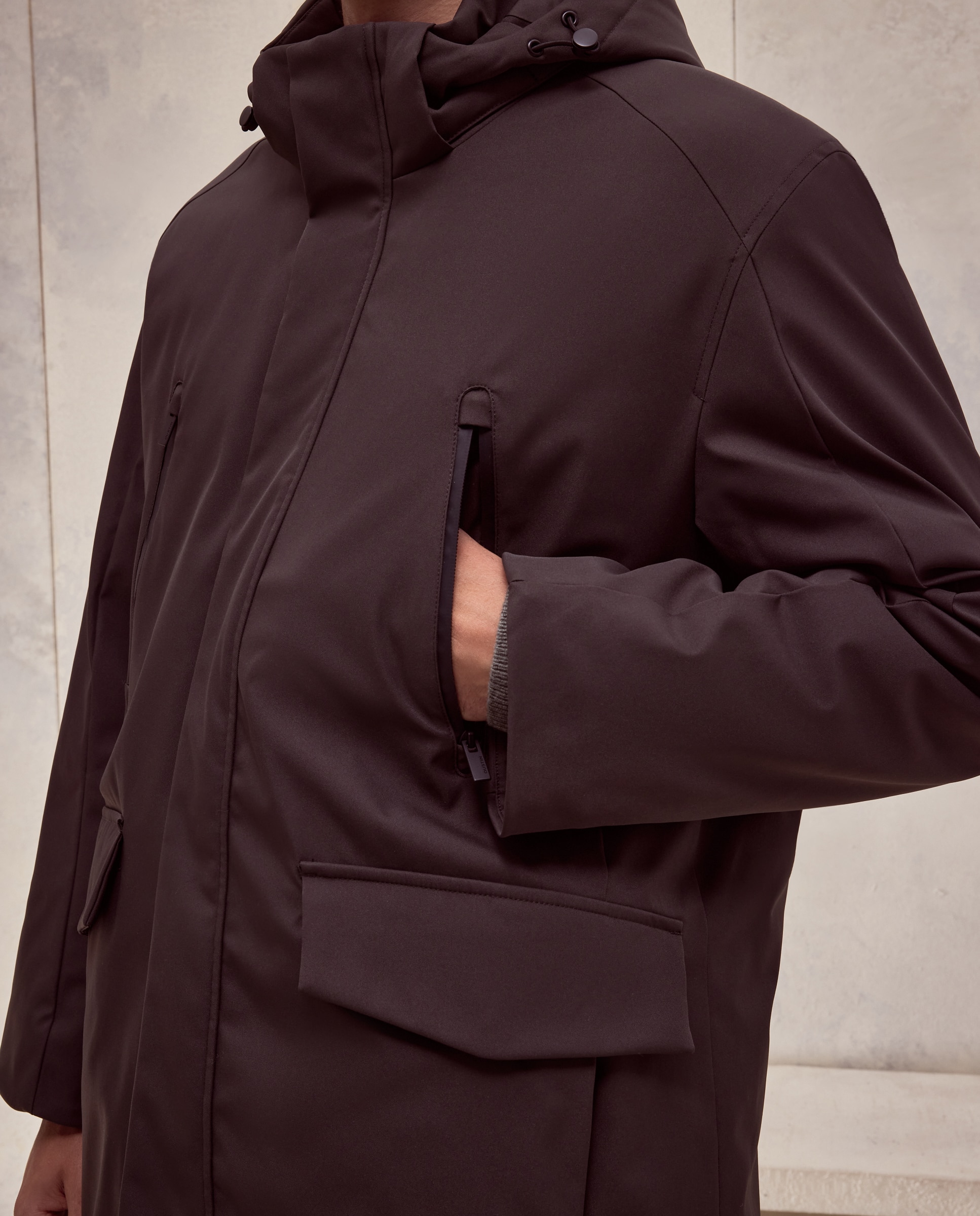 Parka larga de tejido repelente al agua con capucha de hombre de tallas grandes - Dustin - Marrón oscuro Marrón oscuro-3