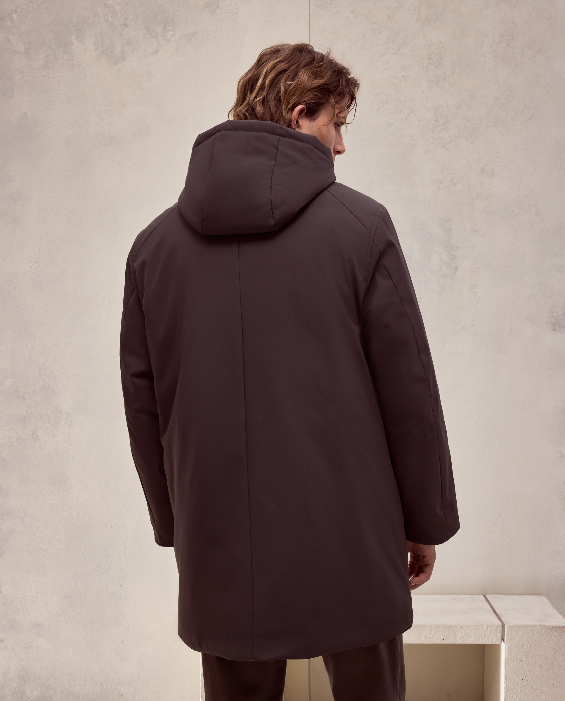 Parka larga de tejido repelente al agua con capucha de hombre de tallas grandes - Dustin - Marrón oscuro Marrón oscuro-4