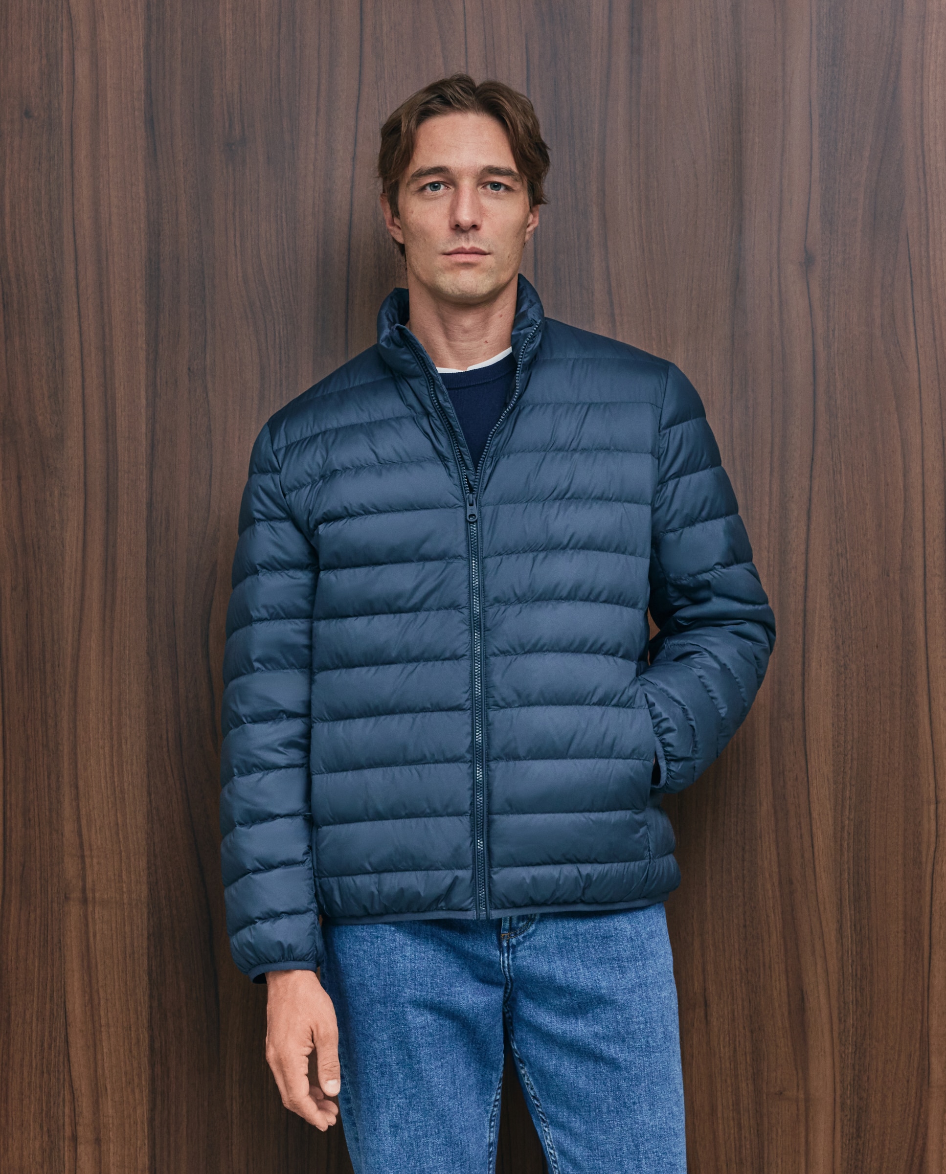 Plumífero de hombre de poliéster reciclado y pluma natural - Emidio Tucci - Azul Azul-2