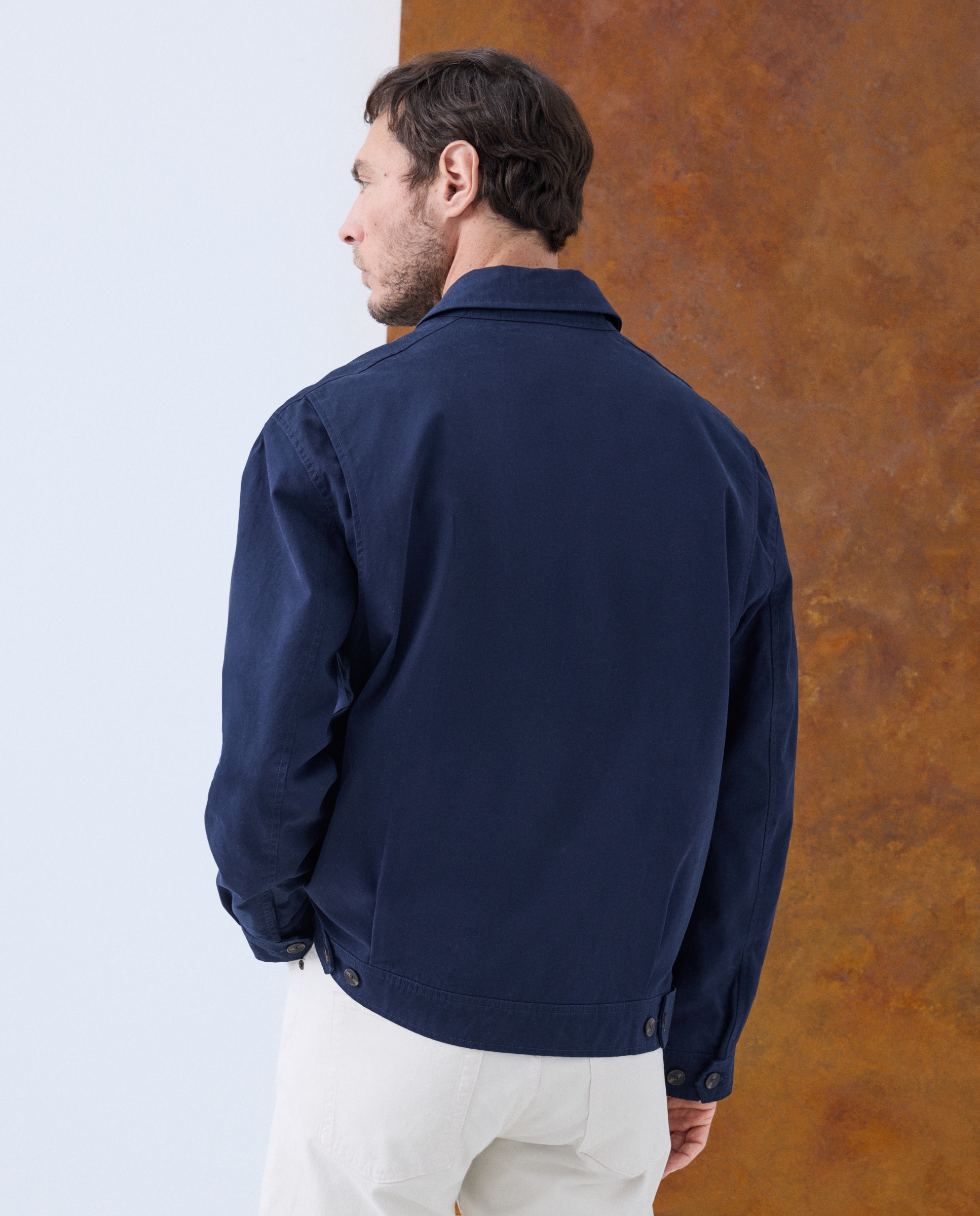 Cazadora de hombre tipo Harrington en algodón sostenible - Emidio Tucci - Azul marino Azul marino-4