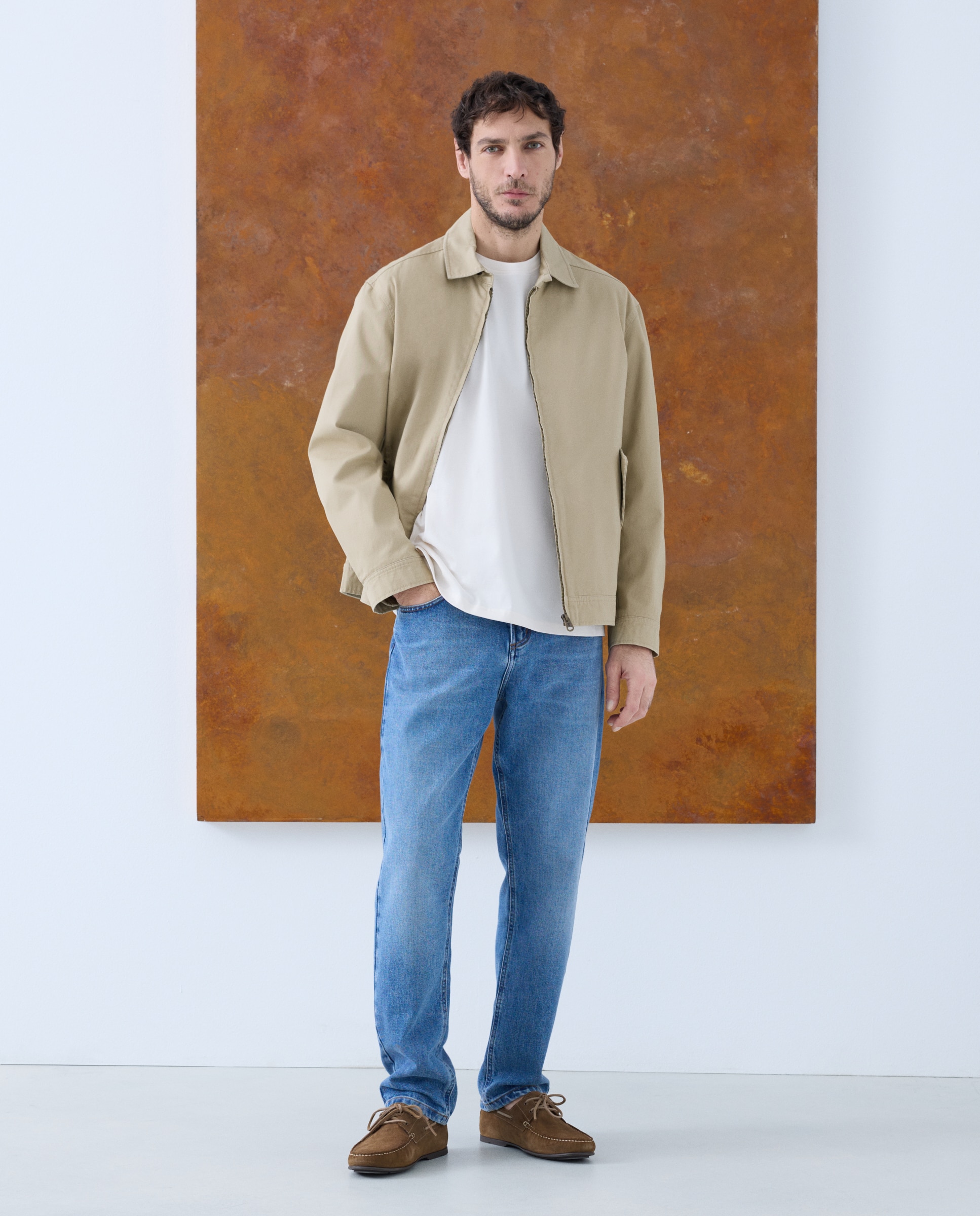 Blusão Tipo Harrington em Algodão Sustentável Bege-3