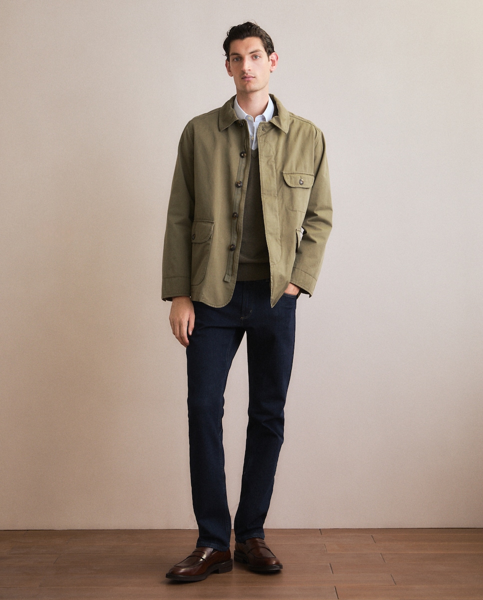 Casaco Safari de Algodão com Lavagem Caqui-1