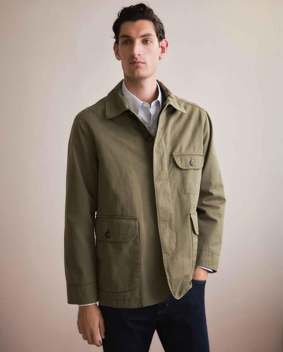 Casaco Safari de Algodão com Lavagem Caqui-2