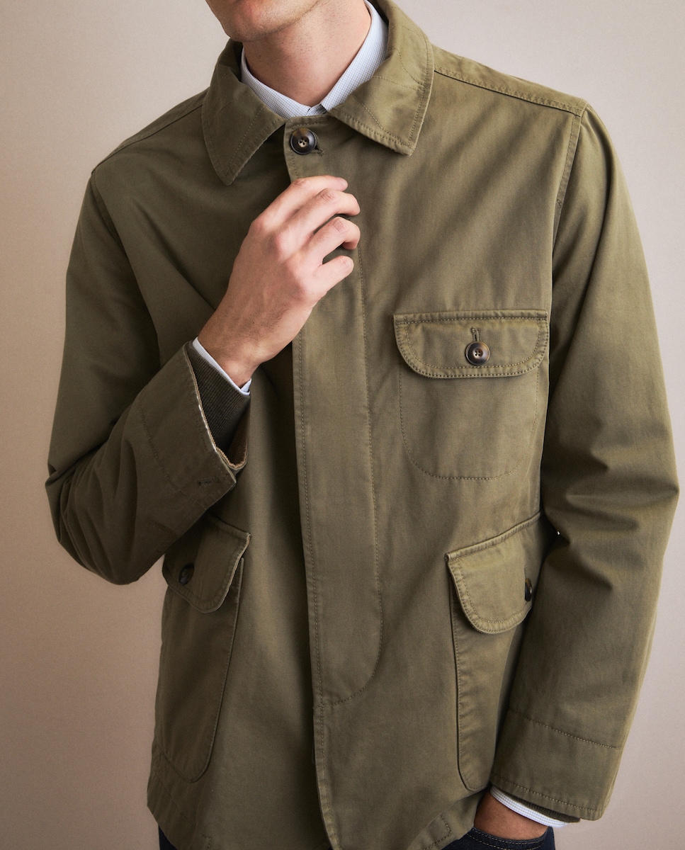 Casaco Safari de Algodão com Lavagem Caqui-3