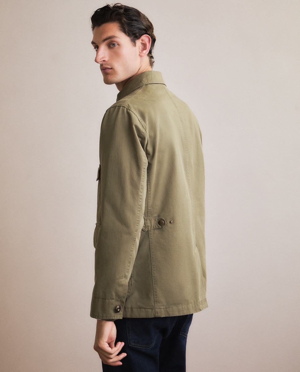 Casaco Safari de Algodão com Lavagem Caqui-4