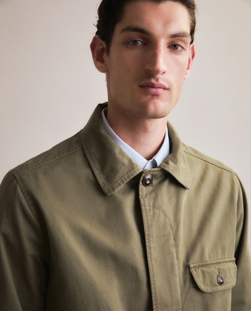 Casaco Safari de Algodão com Lavagem Caqui-5