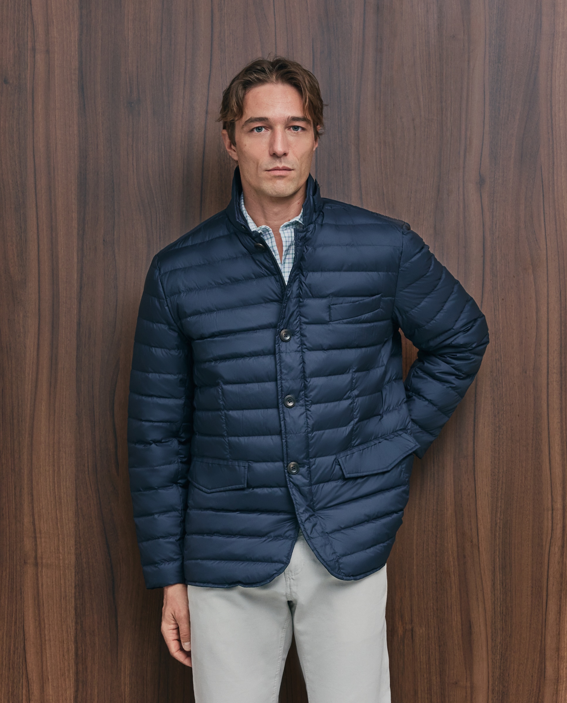 Imagen 2 de Blazer de plumas con botones y cremallera oculta hombre - Emidio Tucci - Azul marino Azul marino