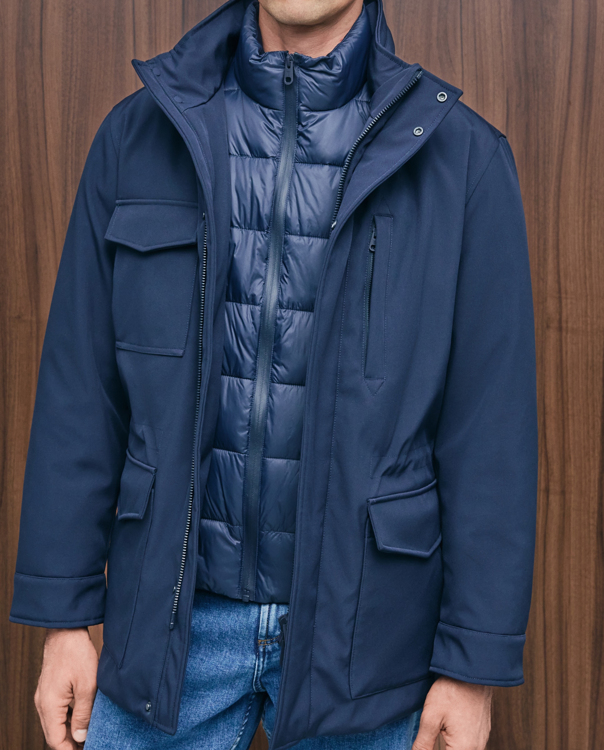 Parka técnica pecherín desmontable capucha oculta hombre - Emidio Tucci - Azul marino Azul marino-3