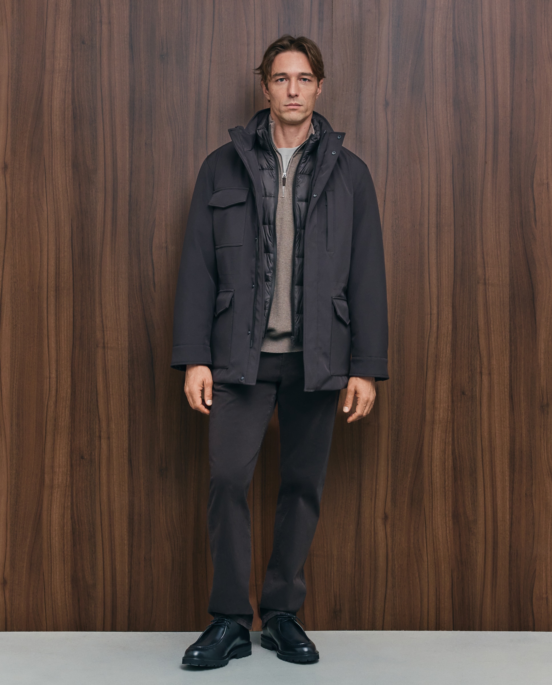 Parka técnica pecherín desmontable capucha oculta hombre - Emidio Tucci - Marrón Marrón-2