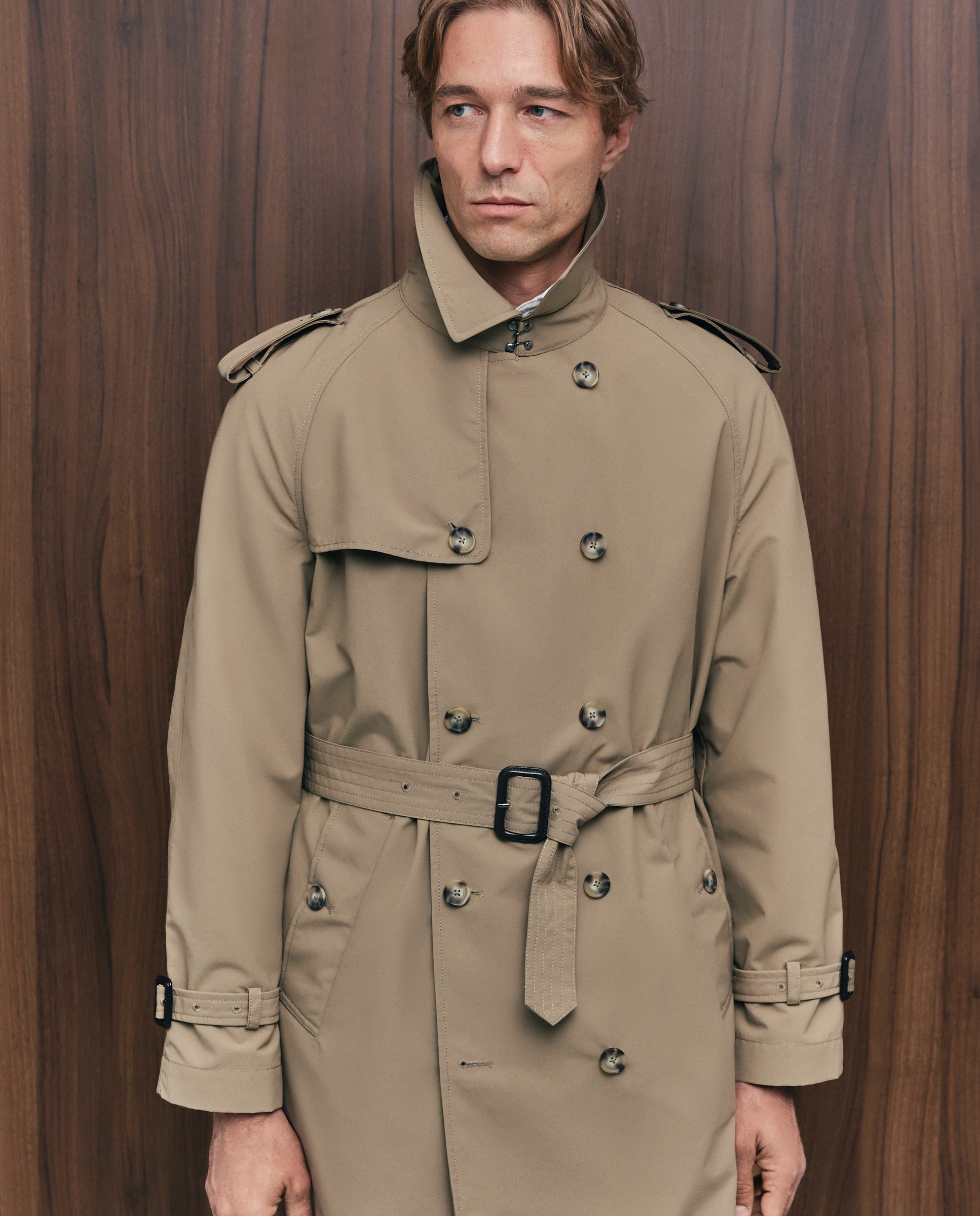 Gabardine Cruzada em Mistura de Algodão Camel-3