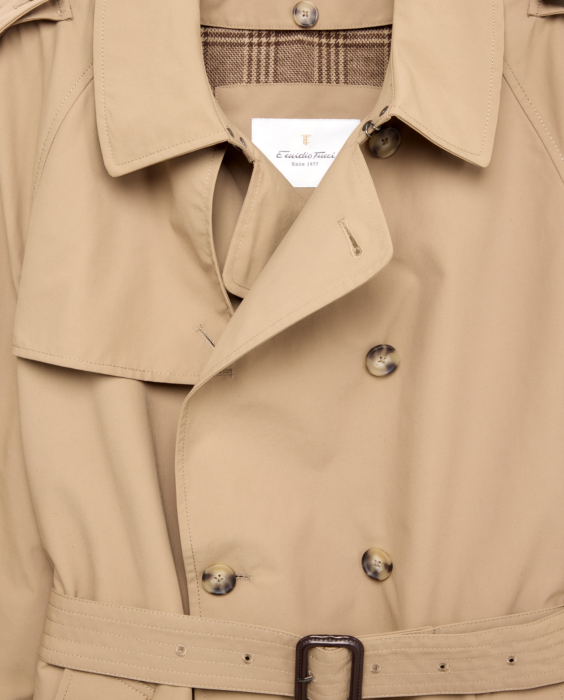 Gabardine Cruzada em Mistura de Algodão Camel-6