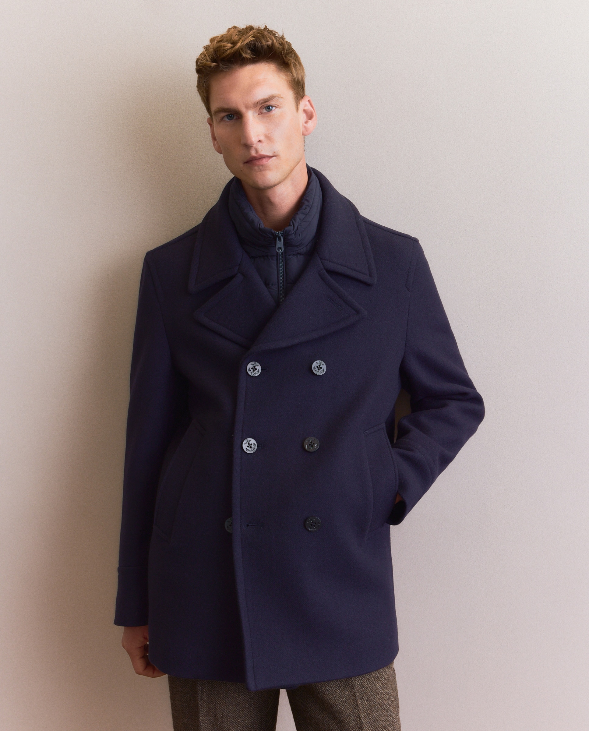 Imagem 0 de Casacão com Lã Virgem e Peitilho Interior Desmontável - Azul-Marinho