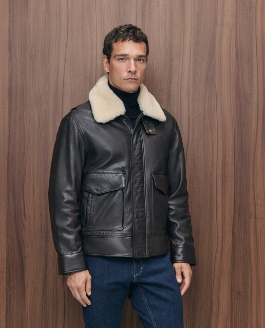 Cazadora estilo aviador en napa 100% piel cordero hombre