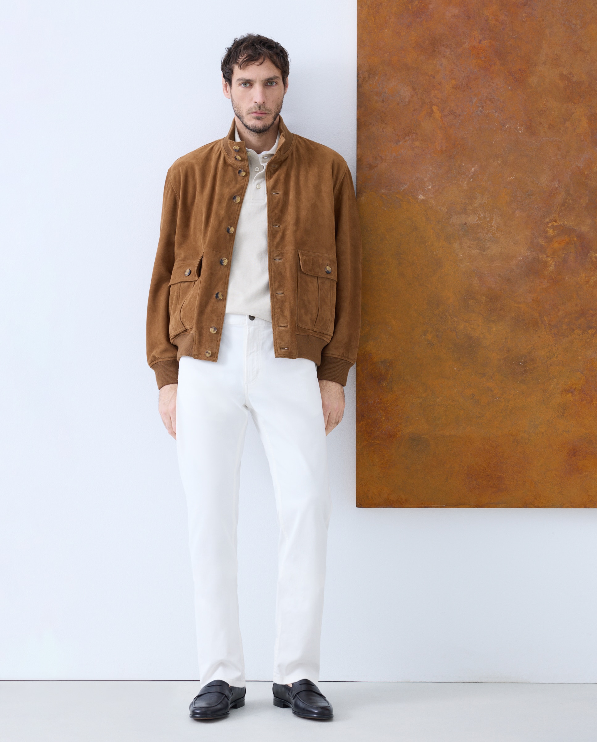 Blusão Tipo Bomber de Camurça Caprina Camel-2