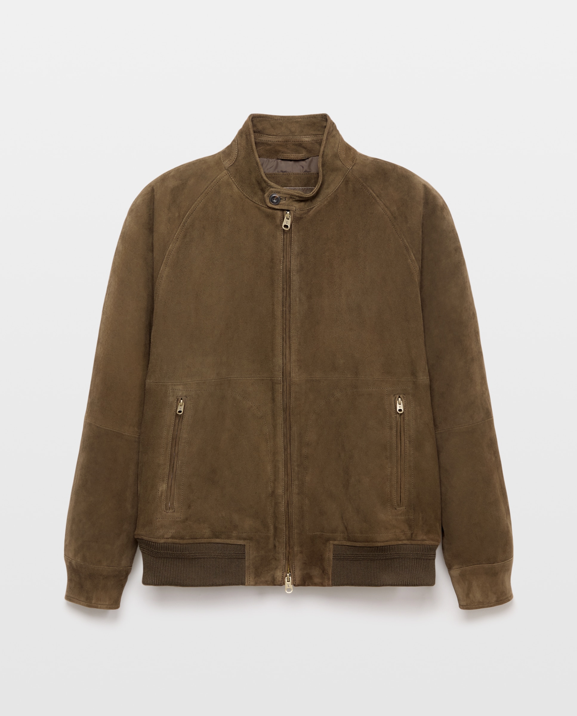 Blusão Acolchoado Harrington de Camurça 100% Caprina Caqui-5