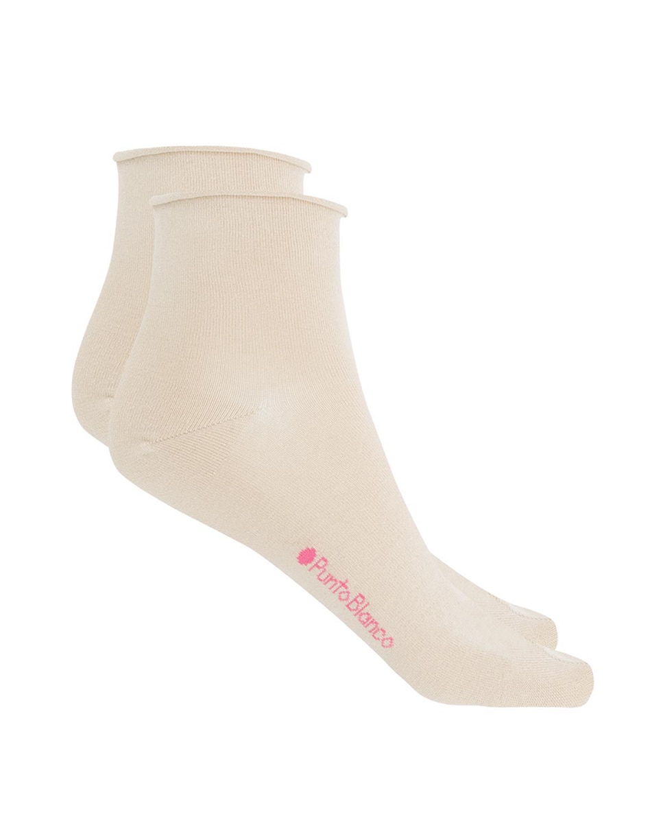 Imagen 0 de Calcetines de mujer Punto Blanco lisos con puño roule Beige
