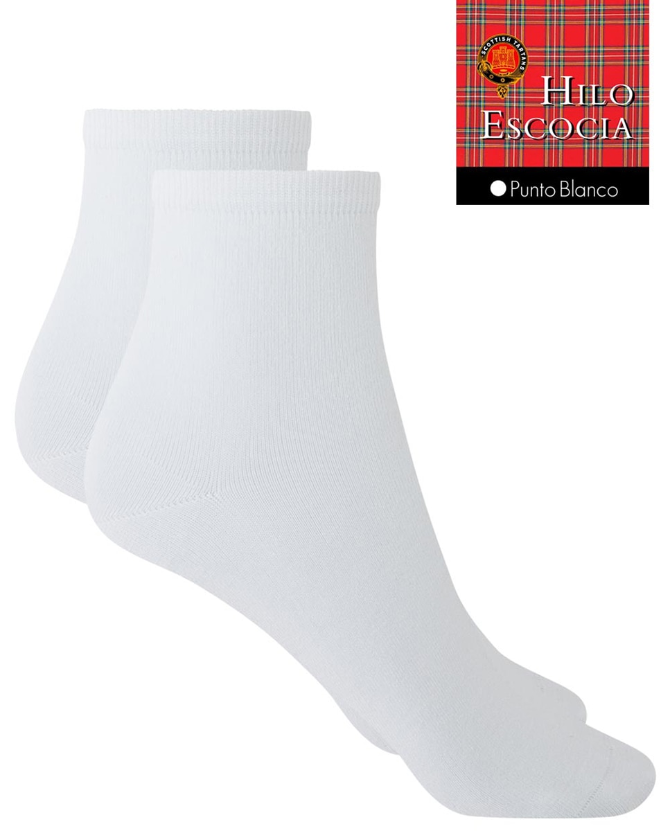Meias pelo Tornozelo Lisas com Fio da Escócia. Produto Fabricado em Espanha Branco-2