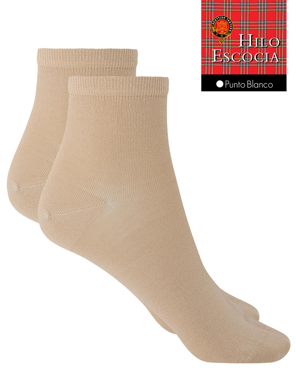 Meias pelo Tornozelo Lisas com Fio da Escócia. Produto Fabricado em Espanha Bege-2