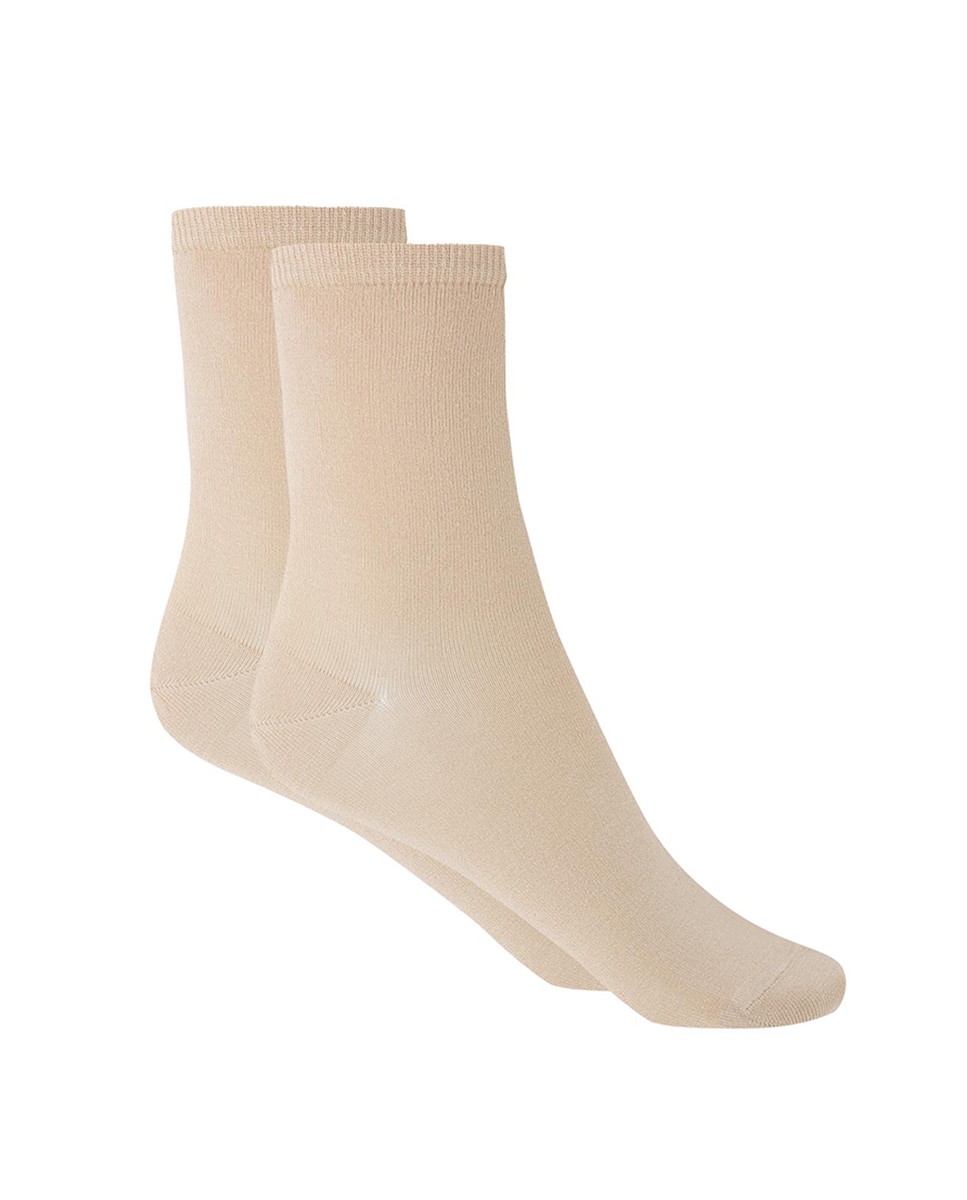 Meias Curtas Lisas de Fio da Escócia. Produto Fabricado em Espanha Bege-1