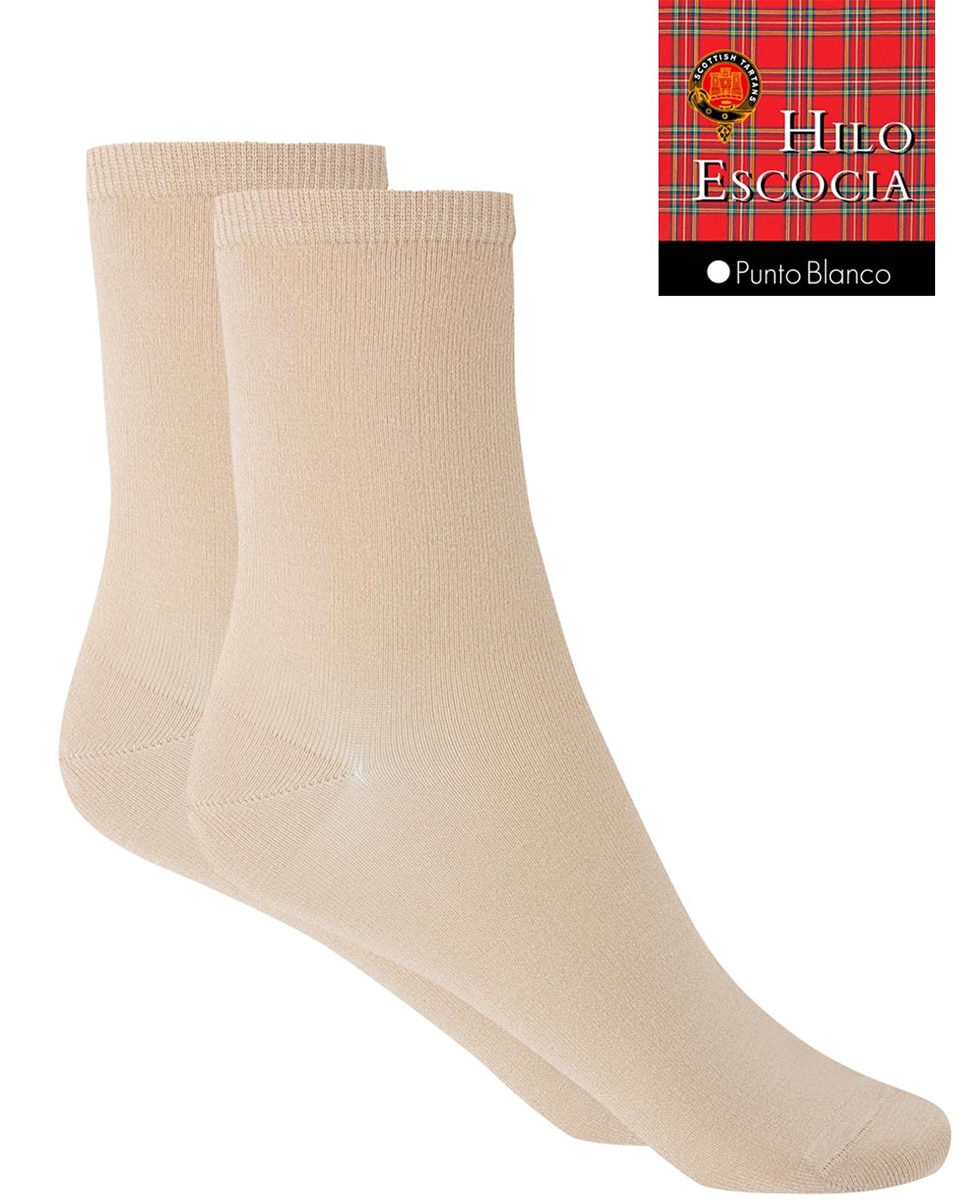 Meias Curtas Lisas de Fio da Escócia. Produto Fabricado em Espanha Bege-2