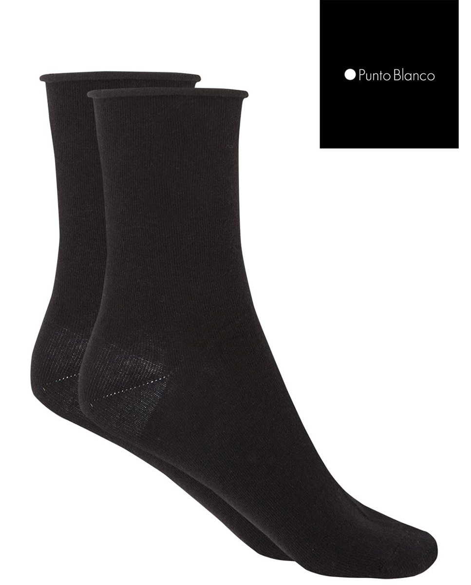 Meias Curtas Lisas com Punho Roulé e em Algodão. Produto Fabricado em Espanha Preto-2