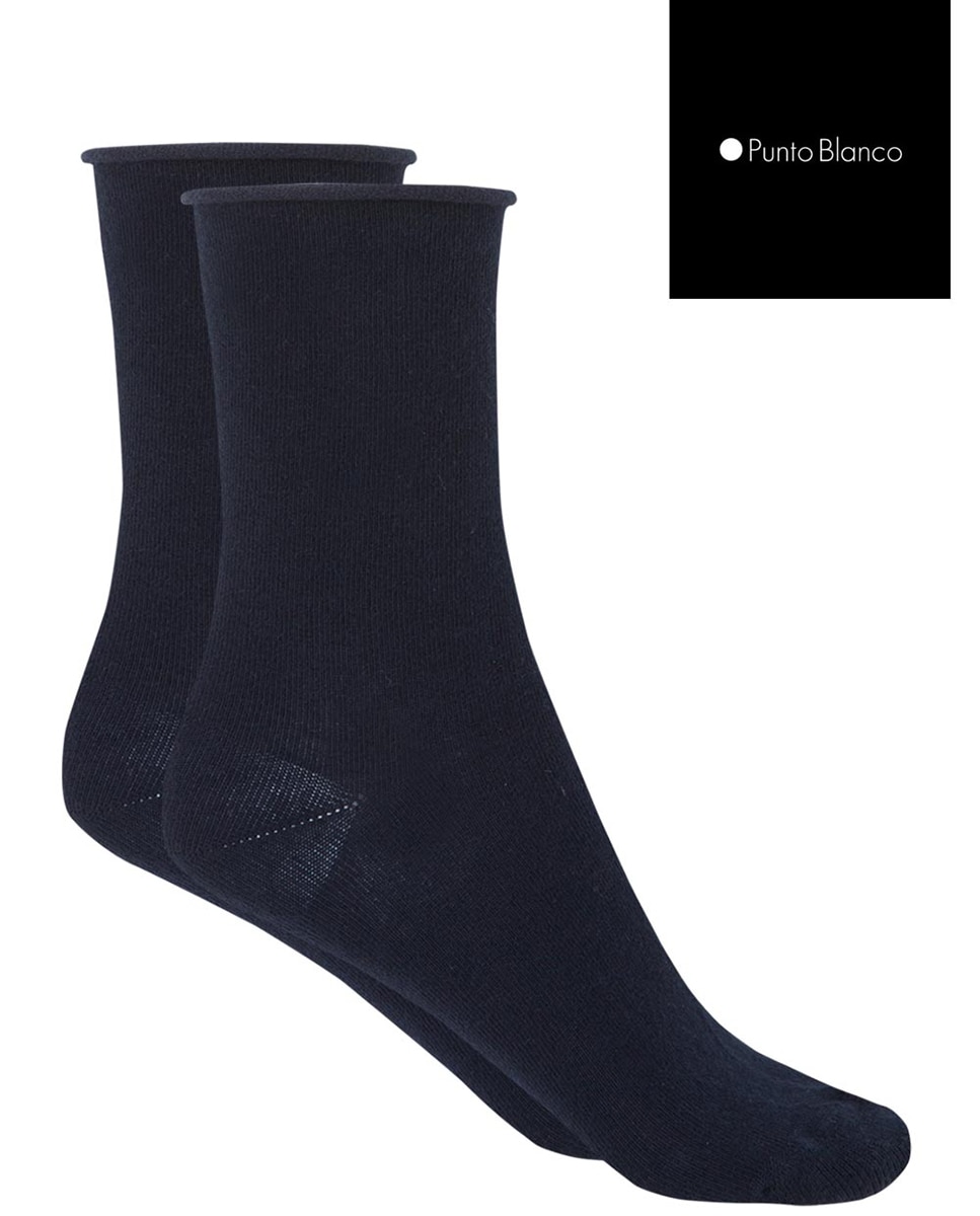Meias Curtas Lisas com Punho Roulé e em Algodão. Produto Fabricado em Espanha Azul-marinho-2