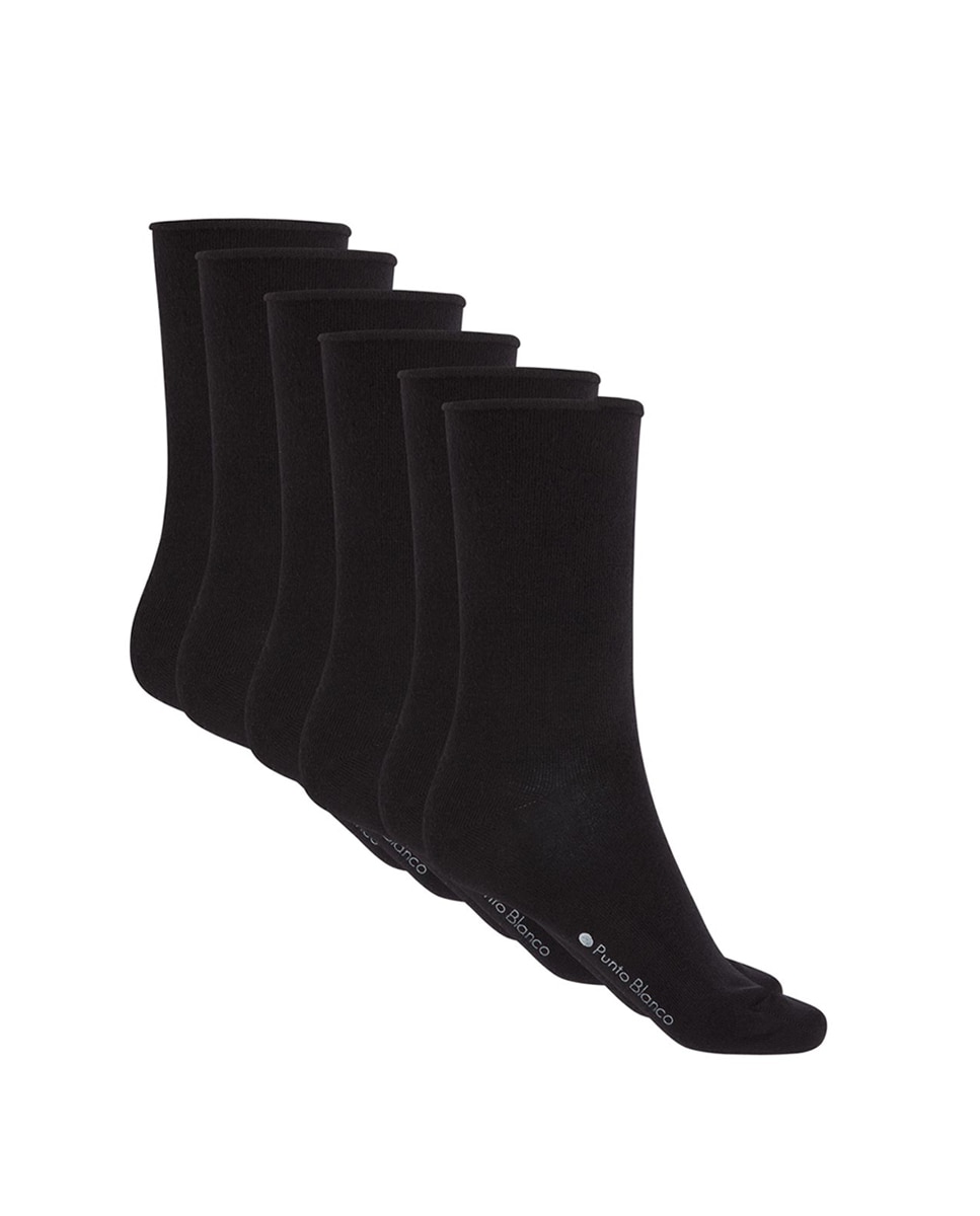 Pack de Três Pares de Meias Curtas Lisas com Punho Roulé. Produto Fabricado em Espanha Preto-1