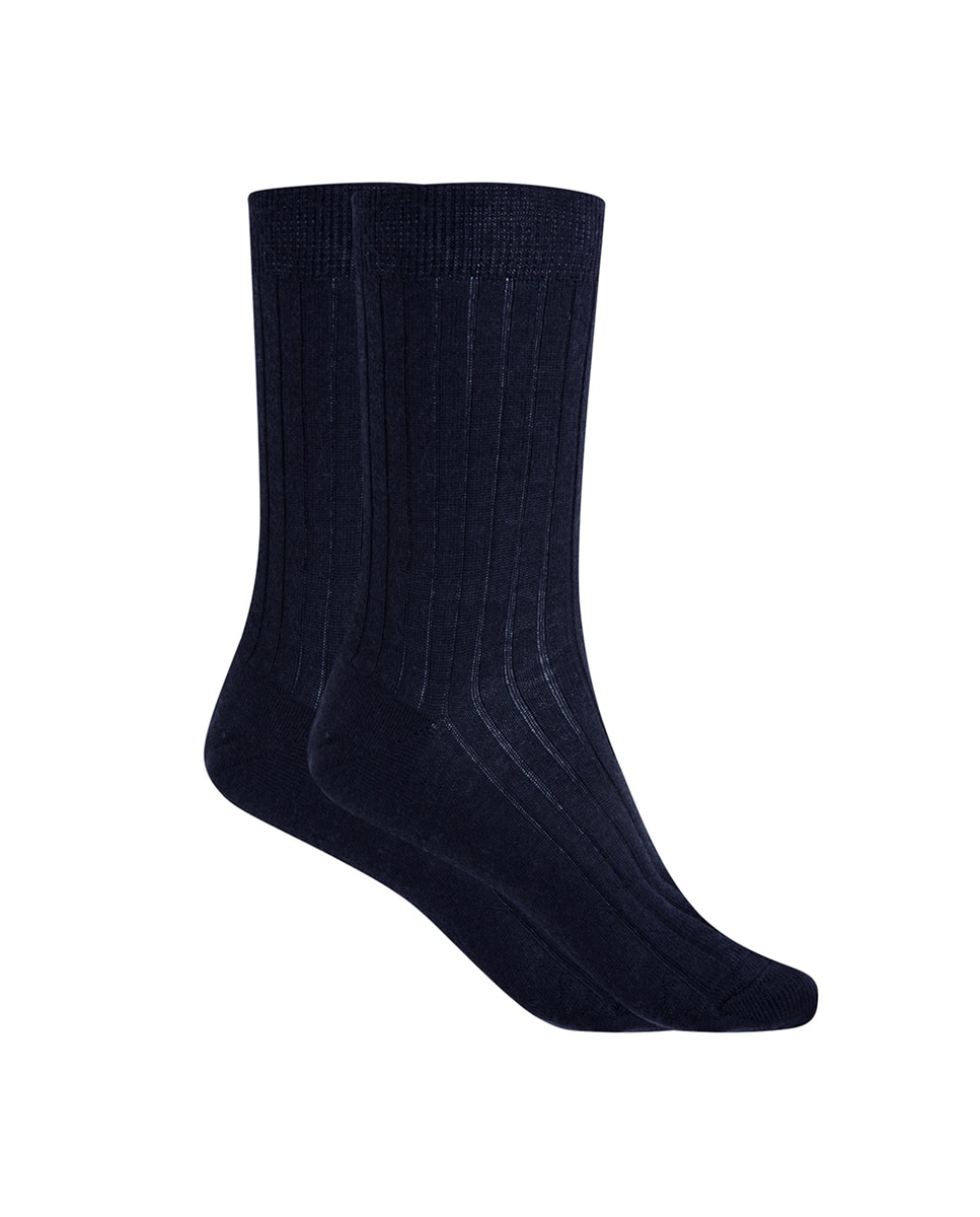 Calcetines cortos de mujer 100% lana de canalé. Hecho en España - Punto Blanco - Azul marino Azul marino-1
