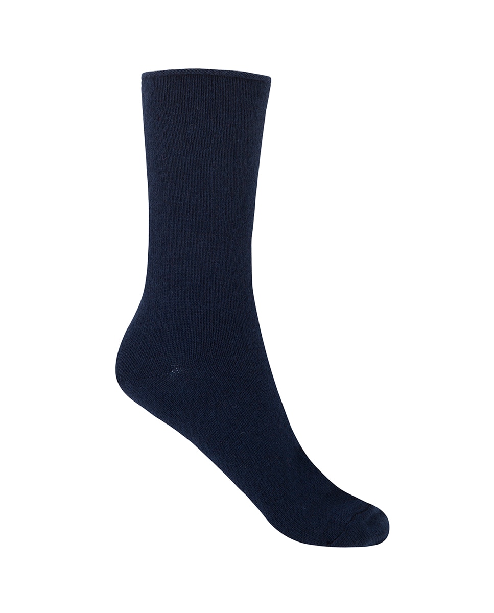 Meias Curtas de Caxemira/Lã Lisas com Punho Roulé. Produto Fabricado em Espanha. Caxemira Azul-1