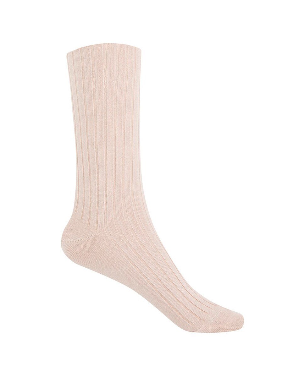 Calcetines cortos de mujer de bambú de canalé - Punto Blanco - puño no aprieta. Hecho en España - Beige Beige-2