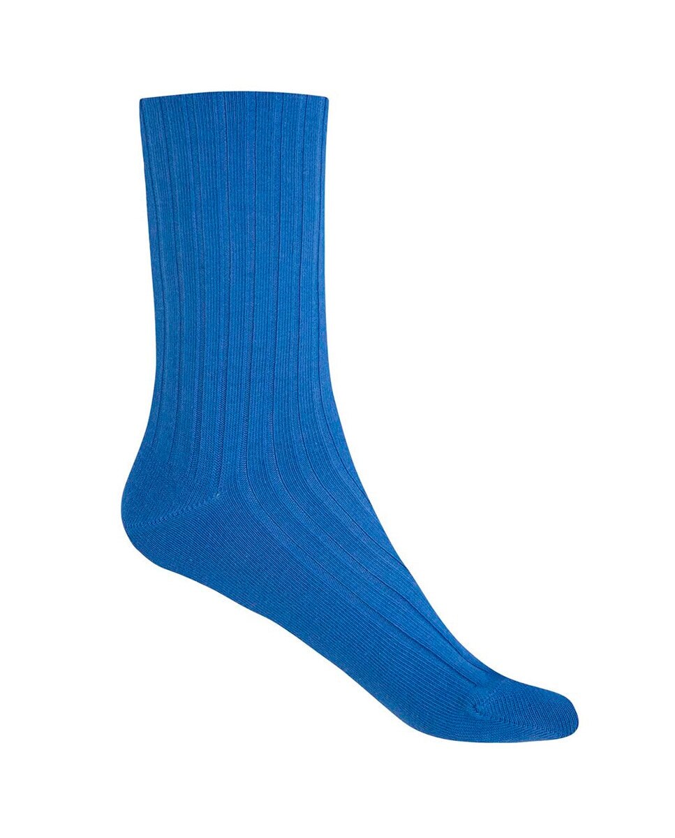 Calcetines cortos de mujer de bambú de canalé - Punto Blanco - puño no aprieta. Hecho en España - Naranja Azul claro-1